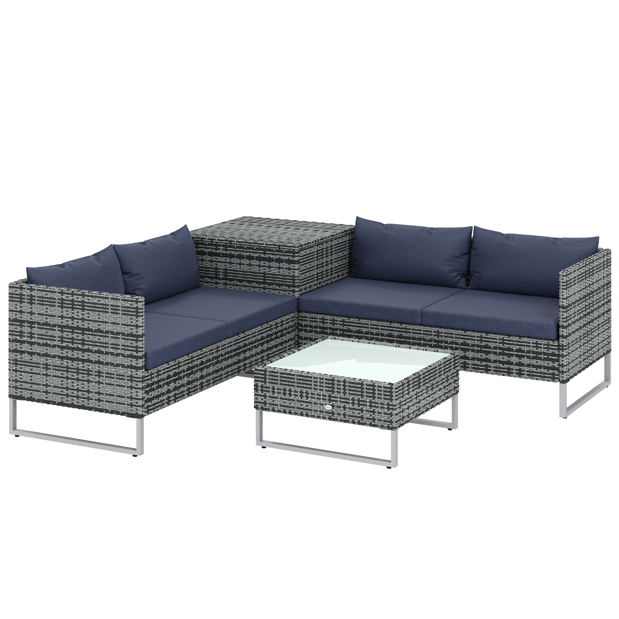 Luxthor Steel 4 Piece Rattan Garden Corner Sofa Set - Dark Blue