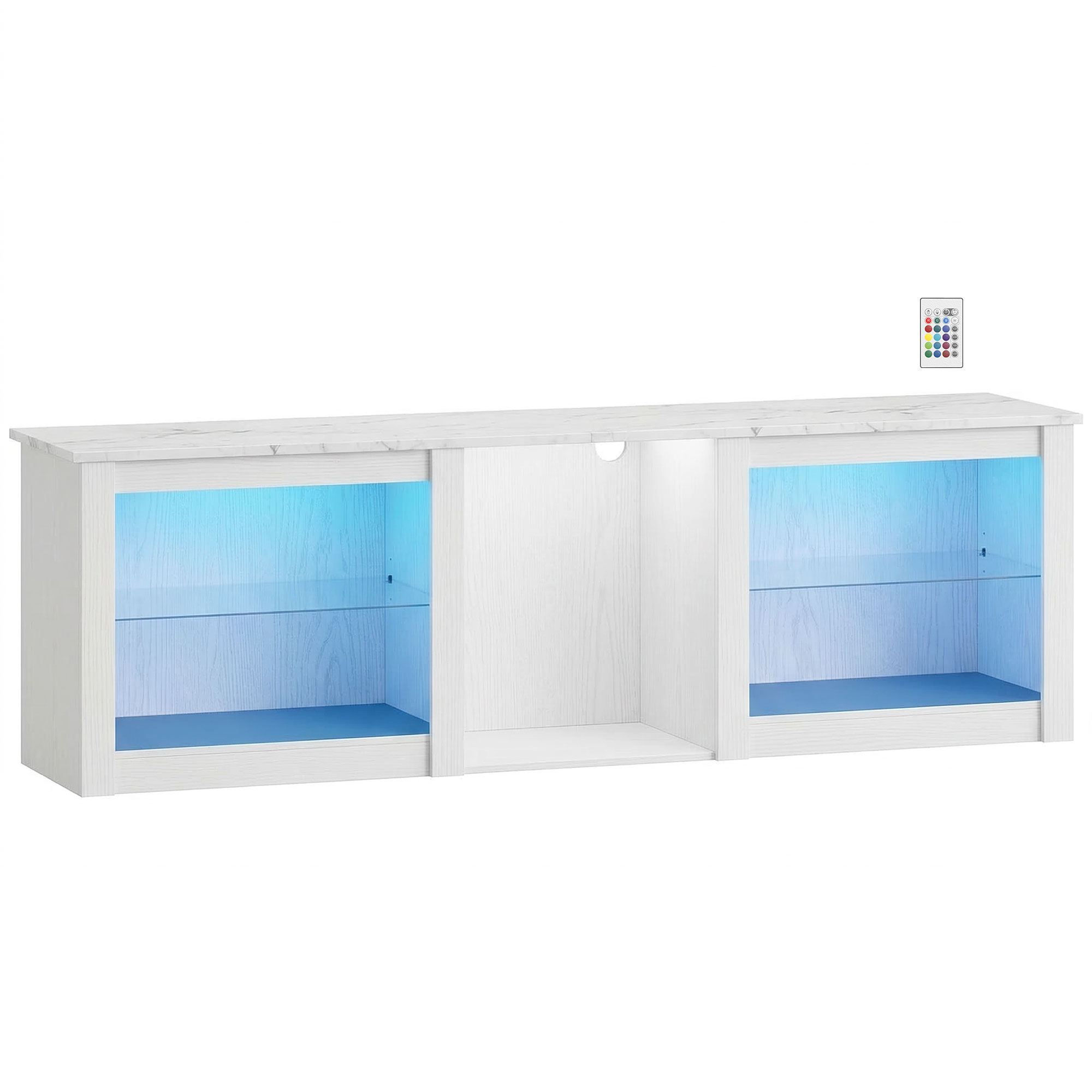 Stacarr White TV Stand with LED Lights and Storage - 177.8cm