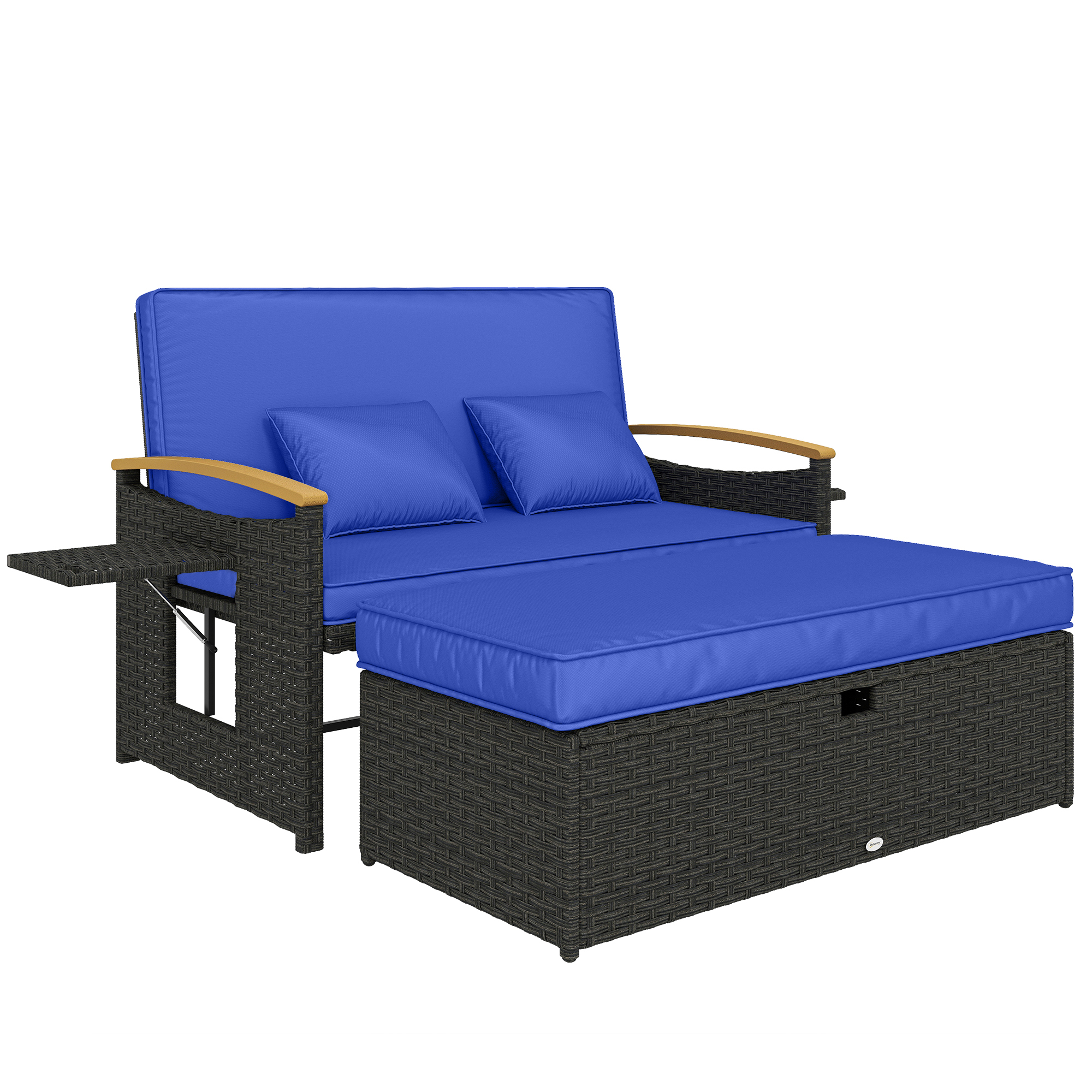Faibury Blue Metal Garden Rattan Daybed - 122cm