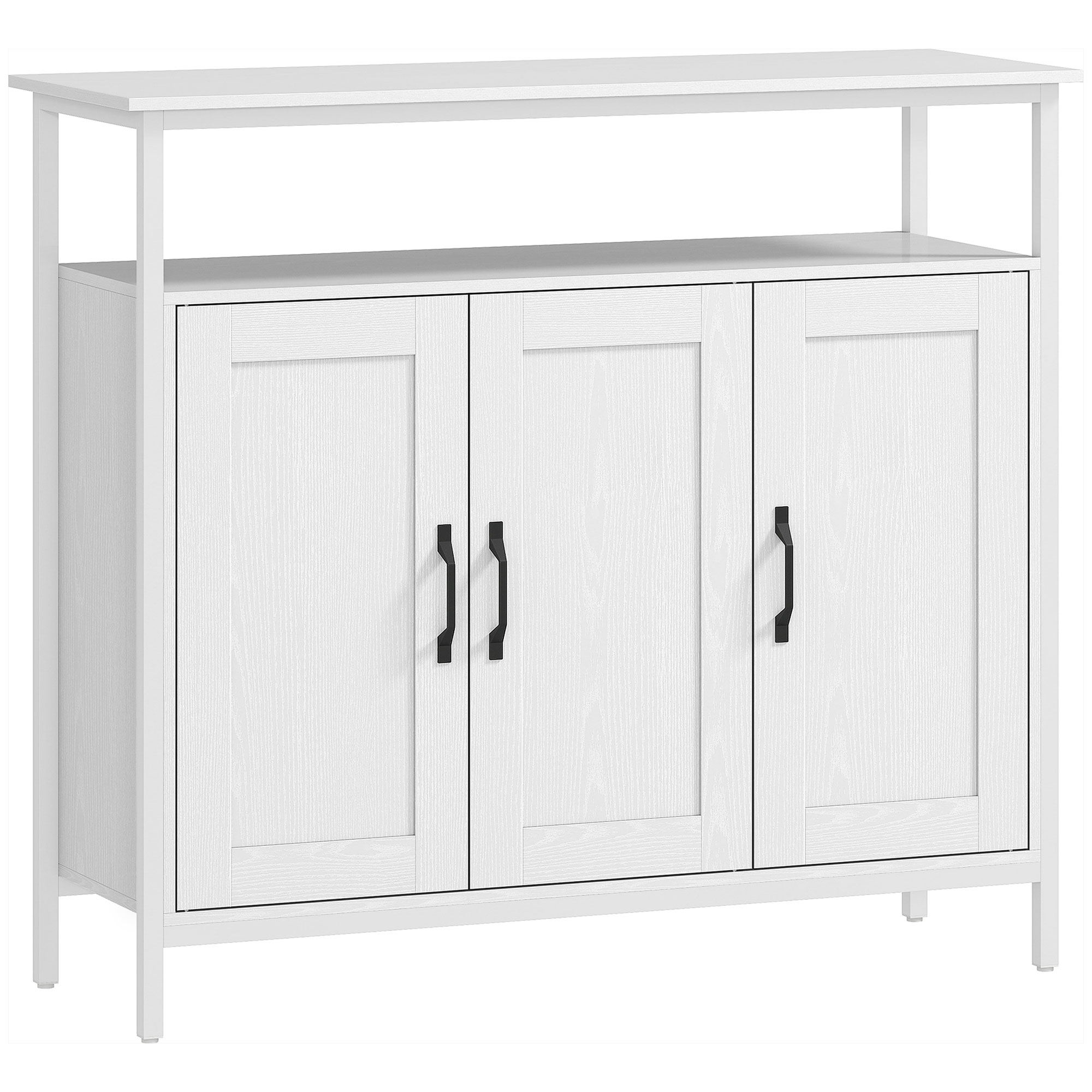 White Sideboard with Open Shelf 2 Cabinets - 100cm