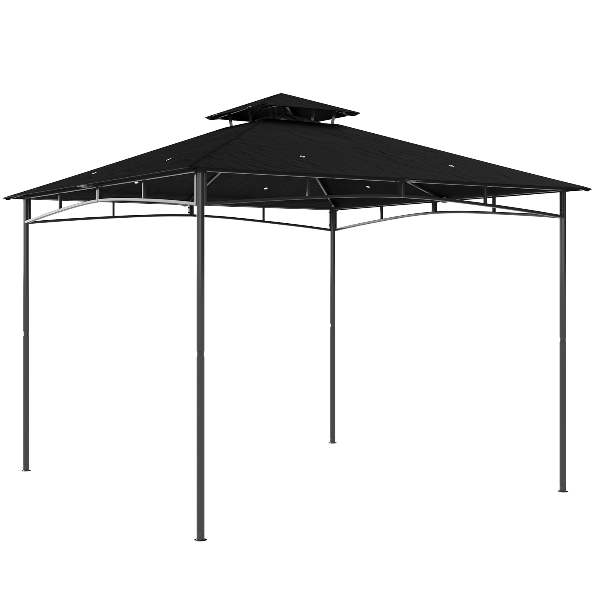 Quaton Black Metal 3x3m Gazebo with 2 - Tier Roof - 300cm