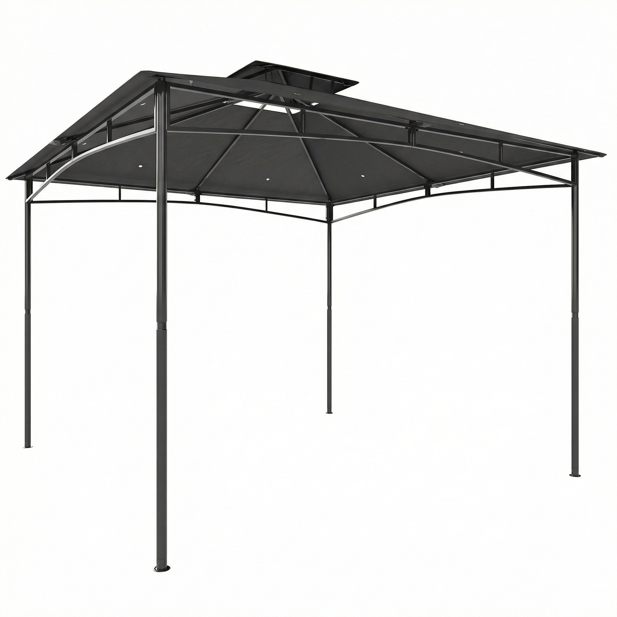 Quaton Dark Grey Metal 3x3m Gazebo with 2 - Tier Roof - 300cm