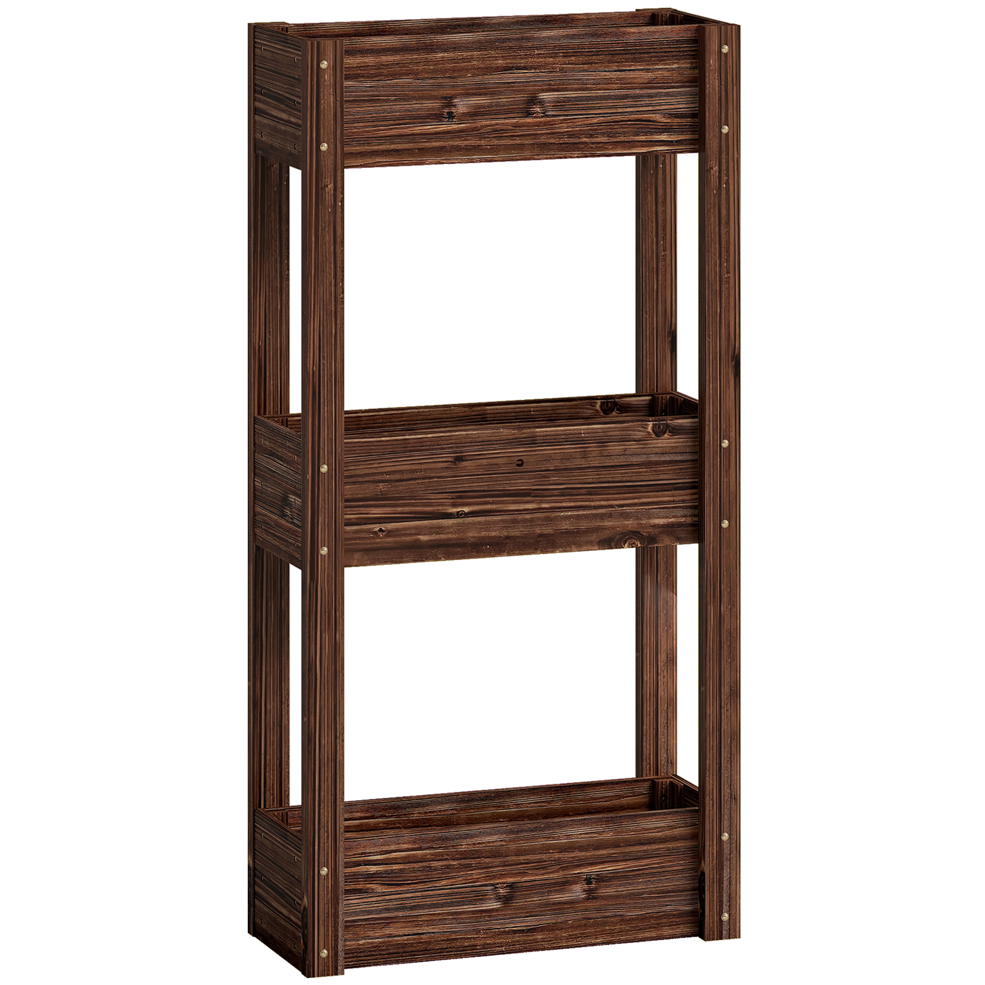 Roslyne Carbonised Fir Wood 3 Tier Raised Planter - 60cm