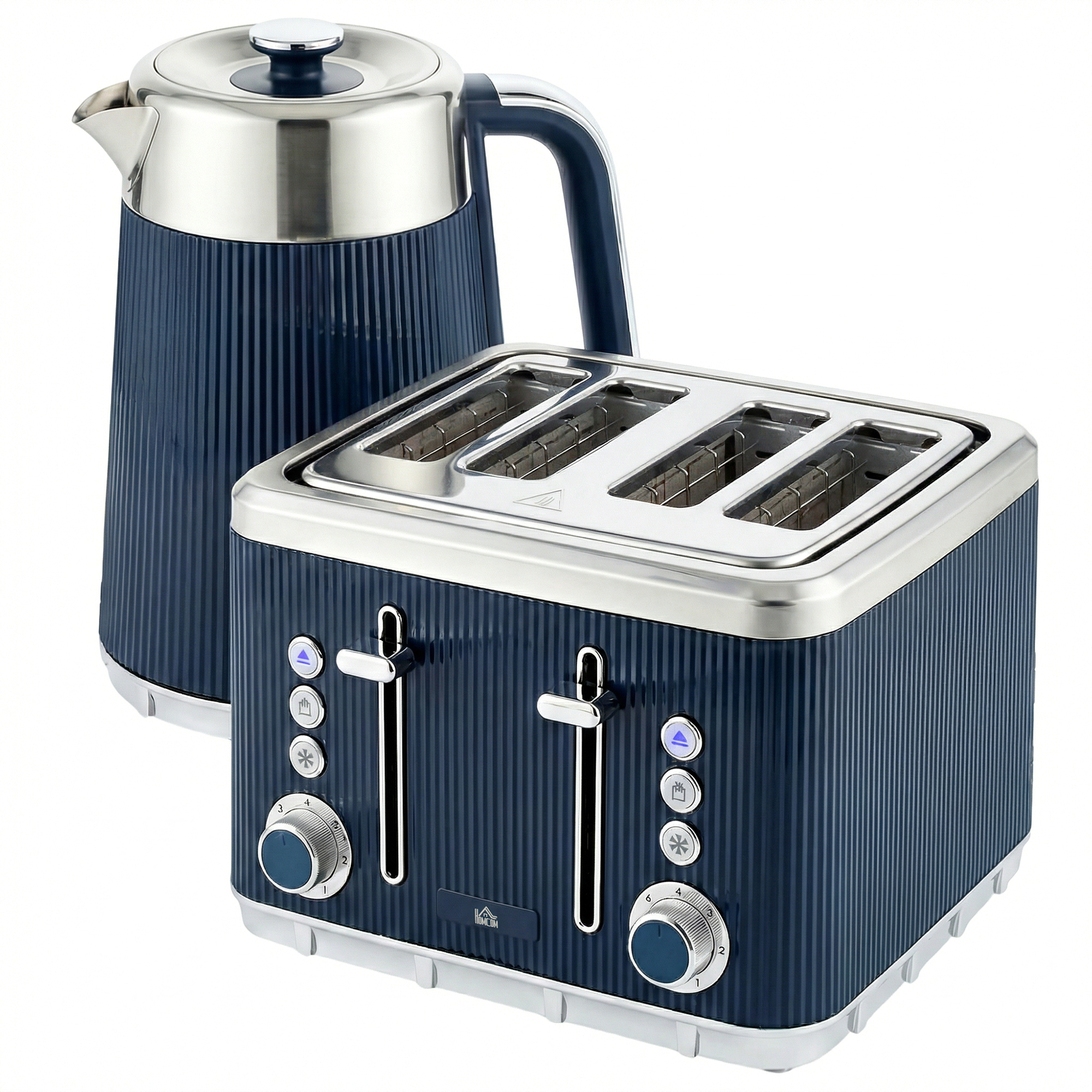 Glythor Dark Blue Stainless Steel Kettle and Toaster Set - 15.5cm