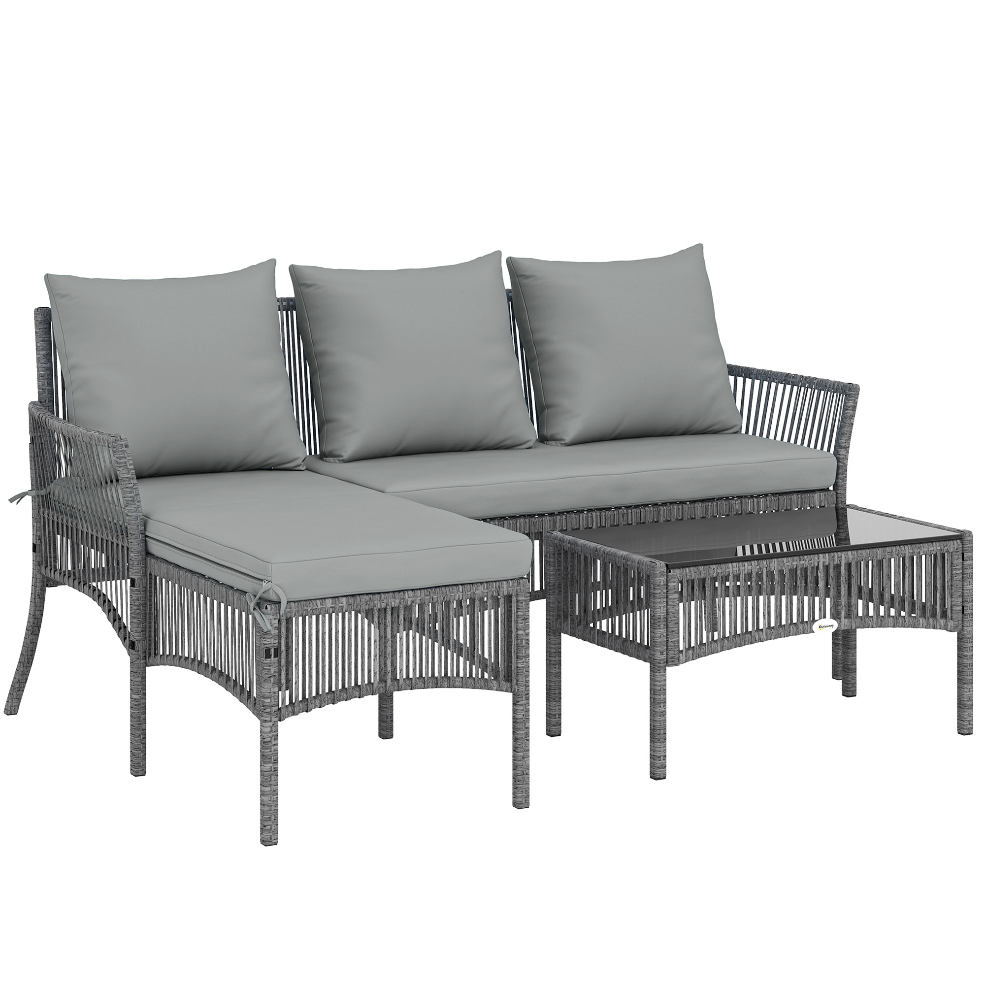 Cambury Light Grey 3 Pieces Rattan Corner Sofa Set - 115cm