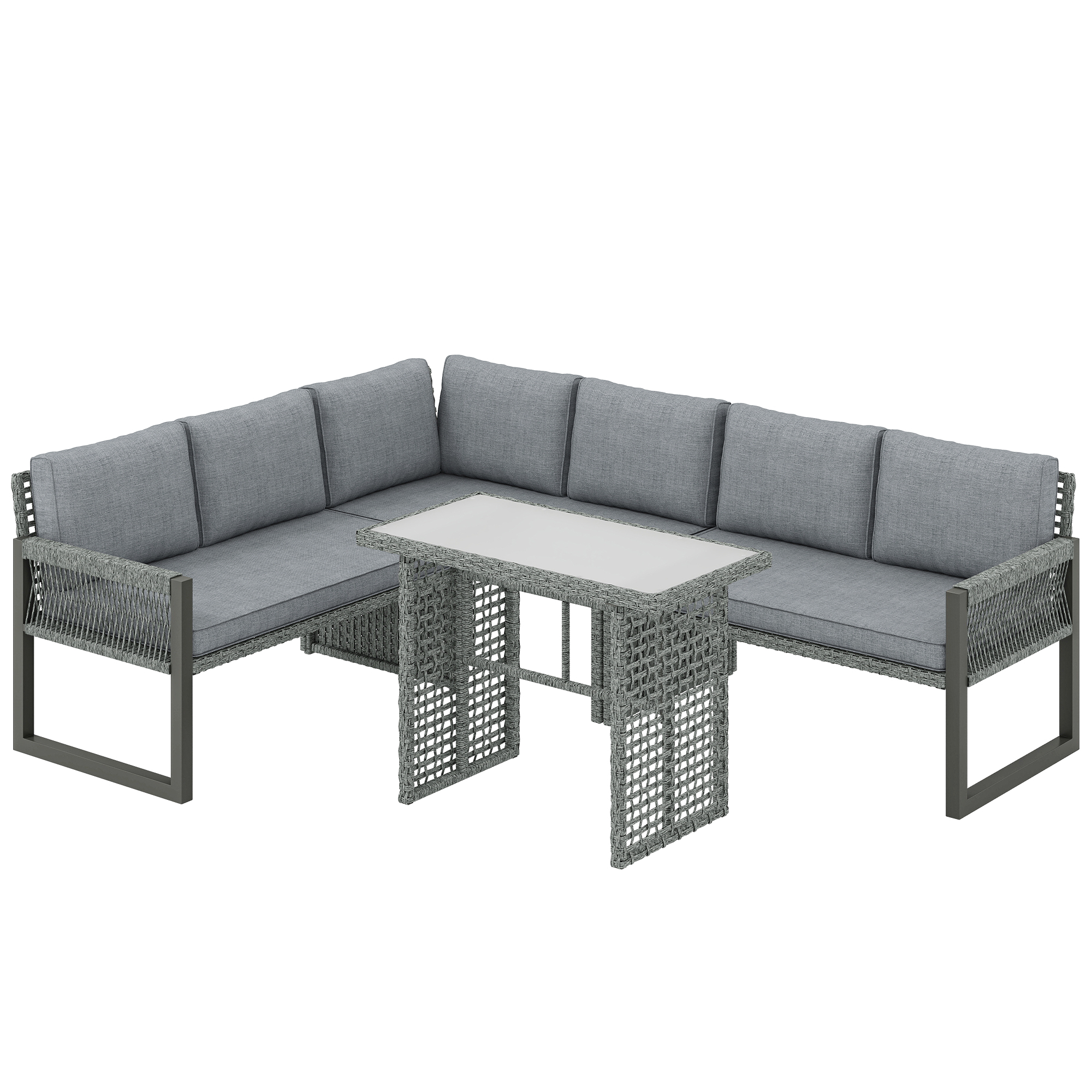 Faidene Metal 6 Seater Rattan Garden Corner Sofa Set - Grey