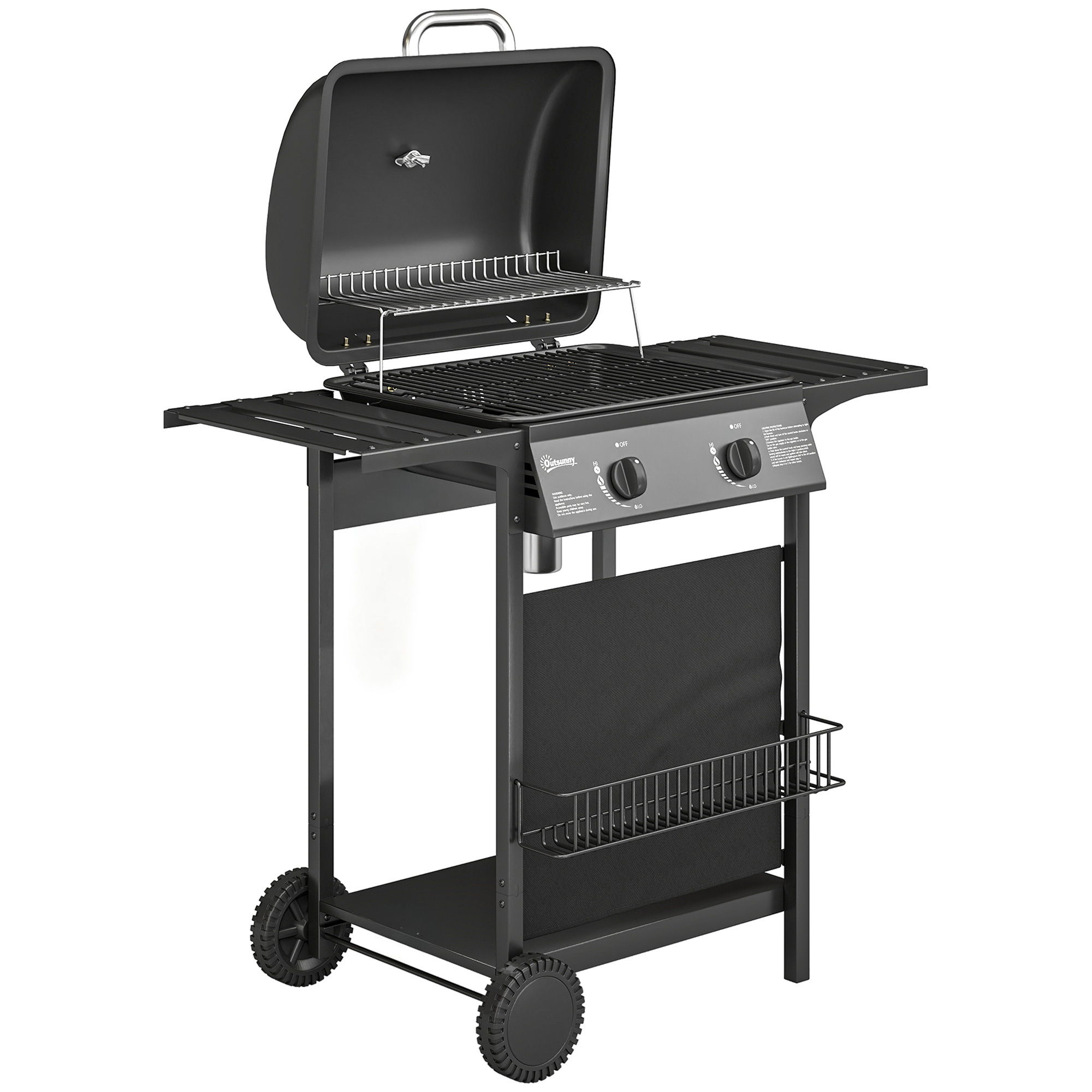 Caviva Black Fabric 2 Burner Gas Barbecue Grill with Side Tables - 99cm