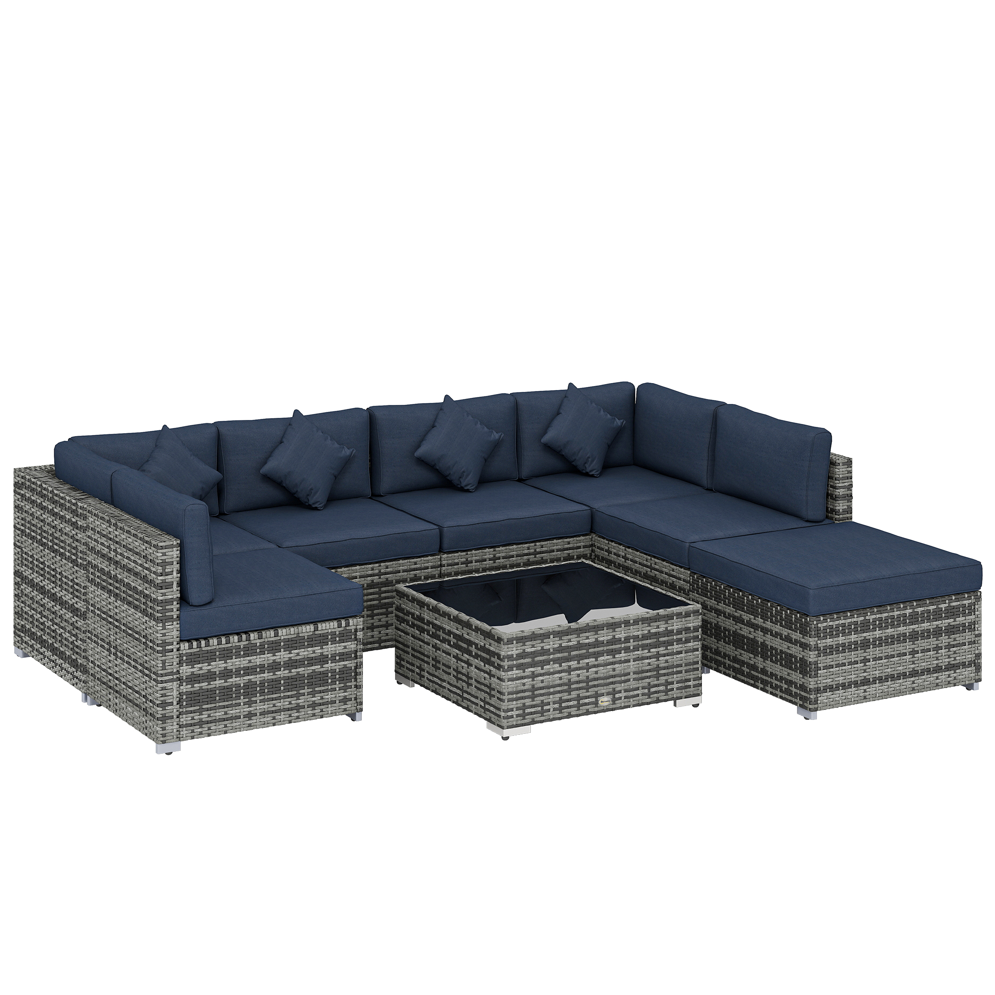 Quawold Steel 8 Piece Rattan Garden Corner Sofa Set - Dark Blue