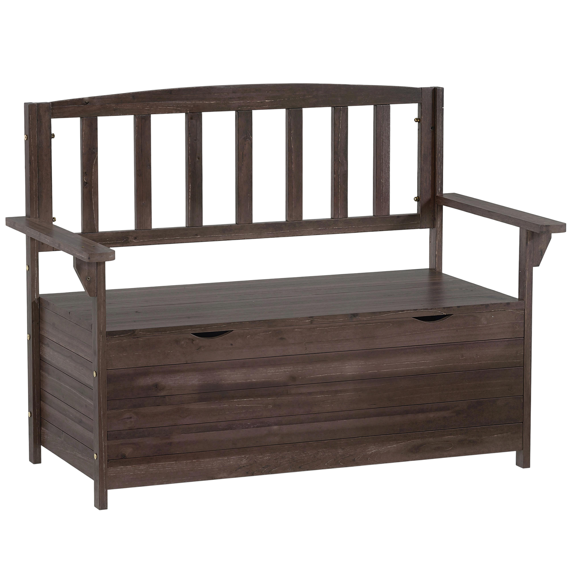 Staton Brown Fir Wood Bench with Storage - 58cm