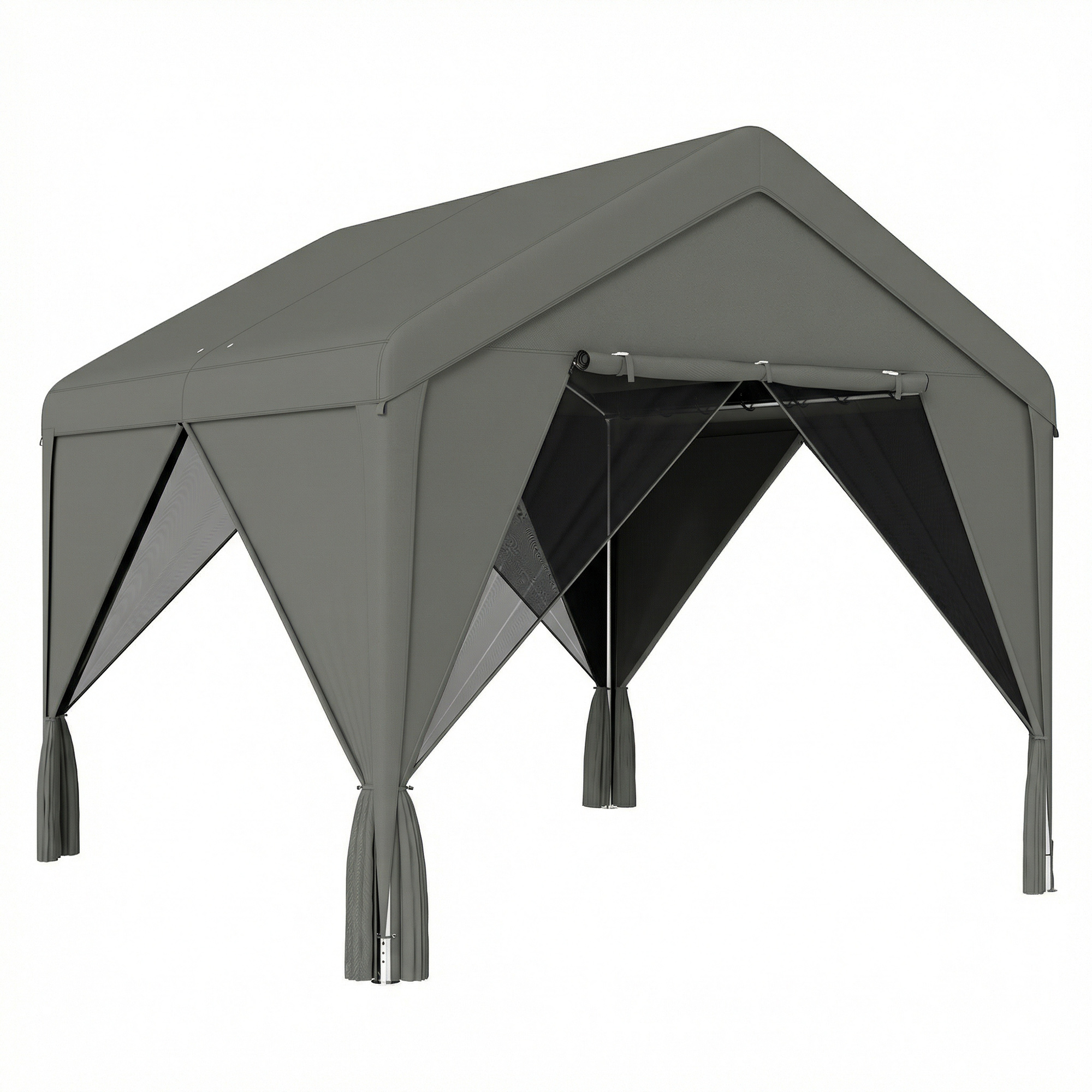 Belglen Dark Grey Steel 3x3m Patio Gazebo with Netting & Curtains - 300cm
