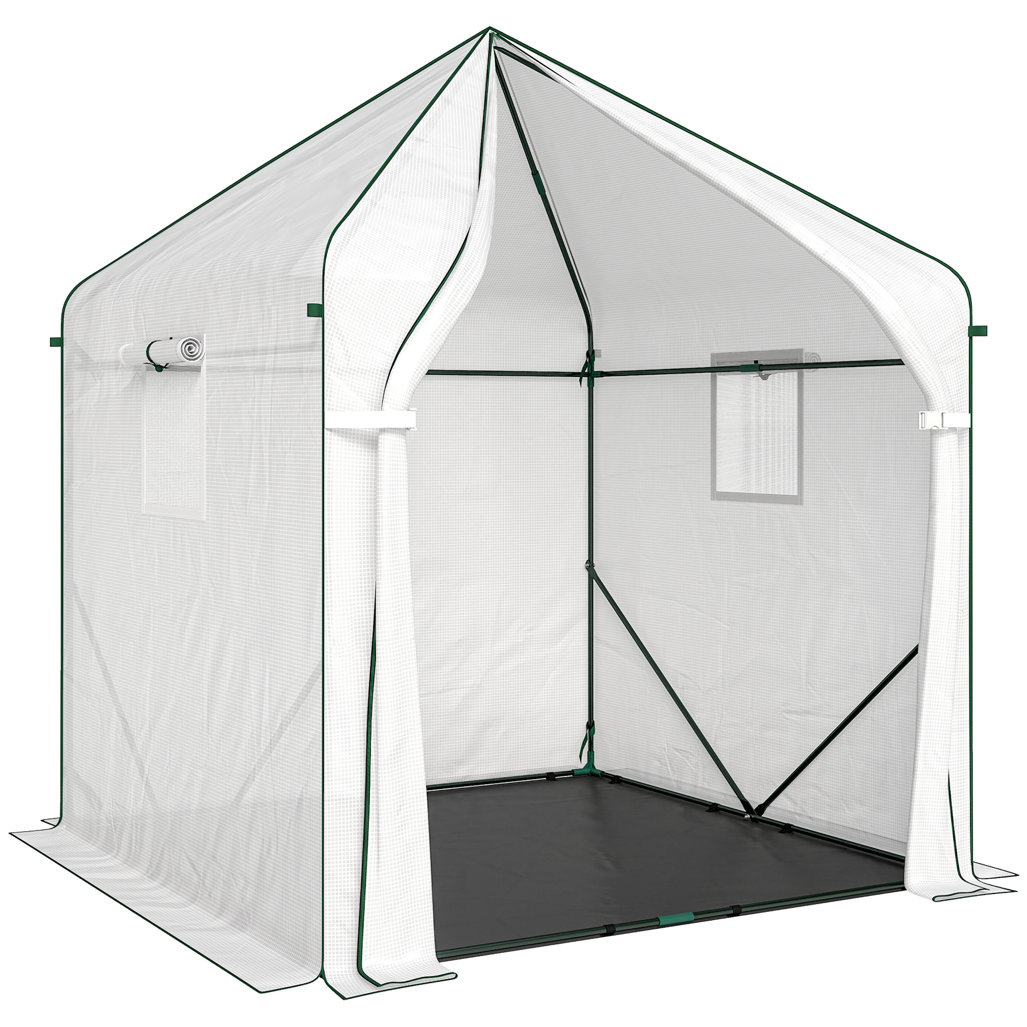 Seria White Steel Greenhouse with Roll-up Door and PE Ground Cover - 160cm