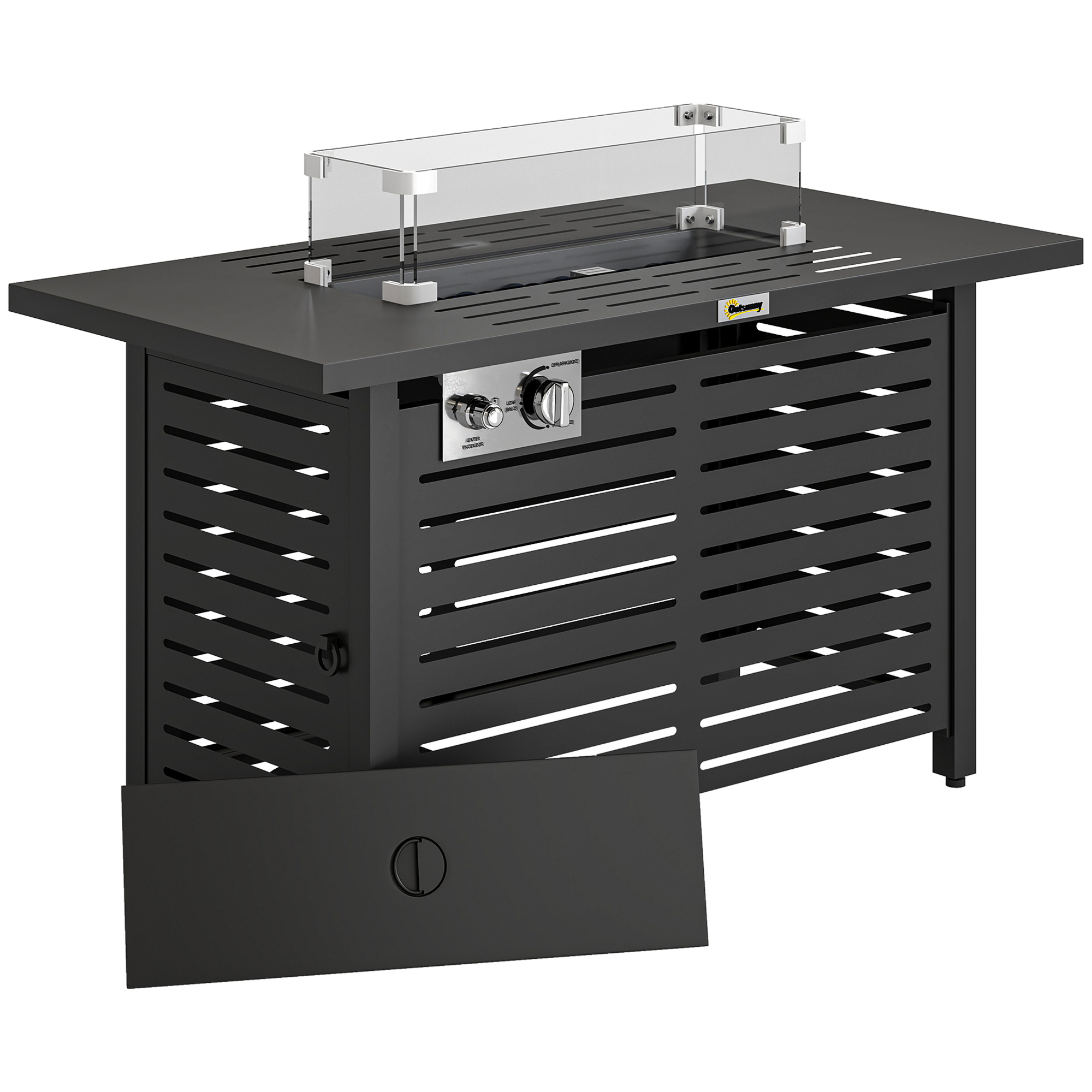 Halex Black Glass Propane Gas Fire Pit Table - 56cm
