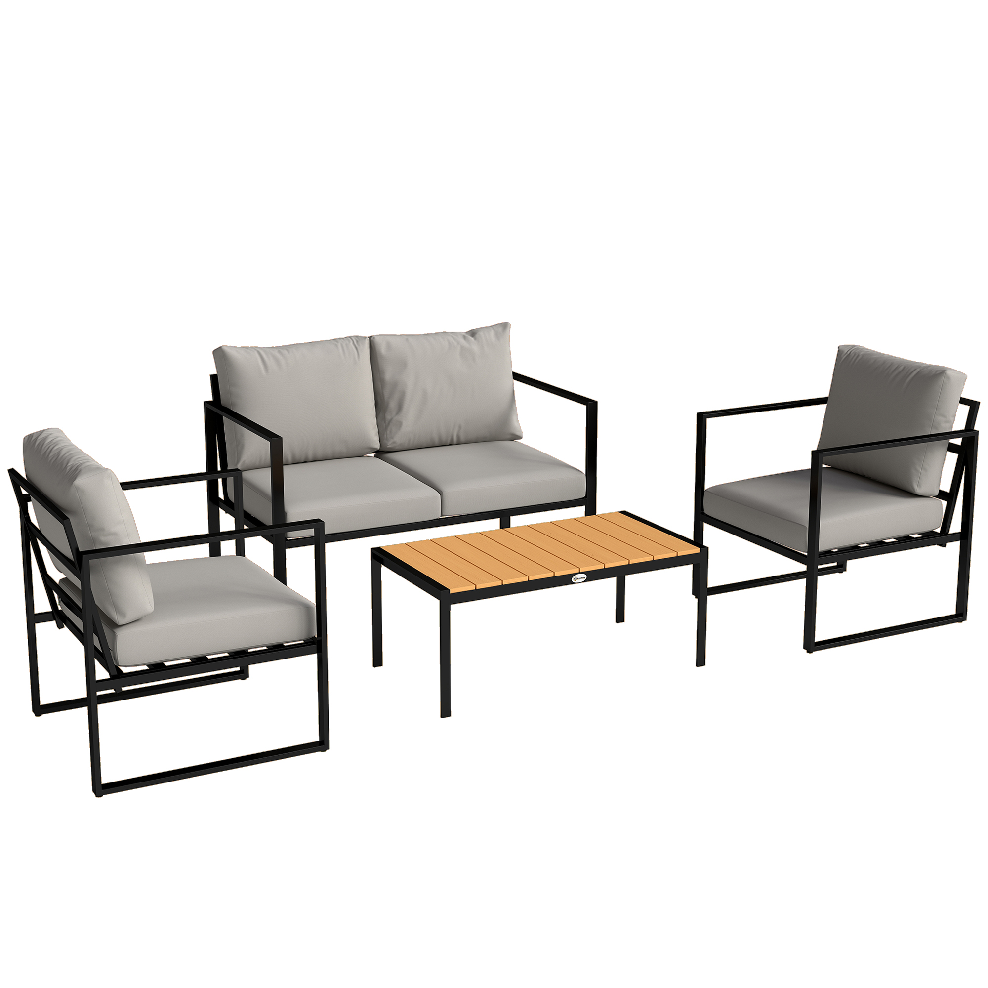 Foxion Grey Metal 4 Piece Sofa Set with Slatted Table - 128cm
