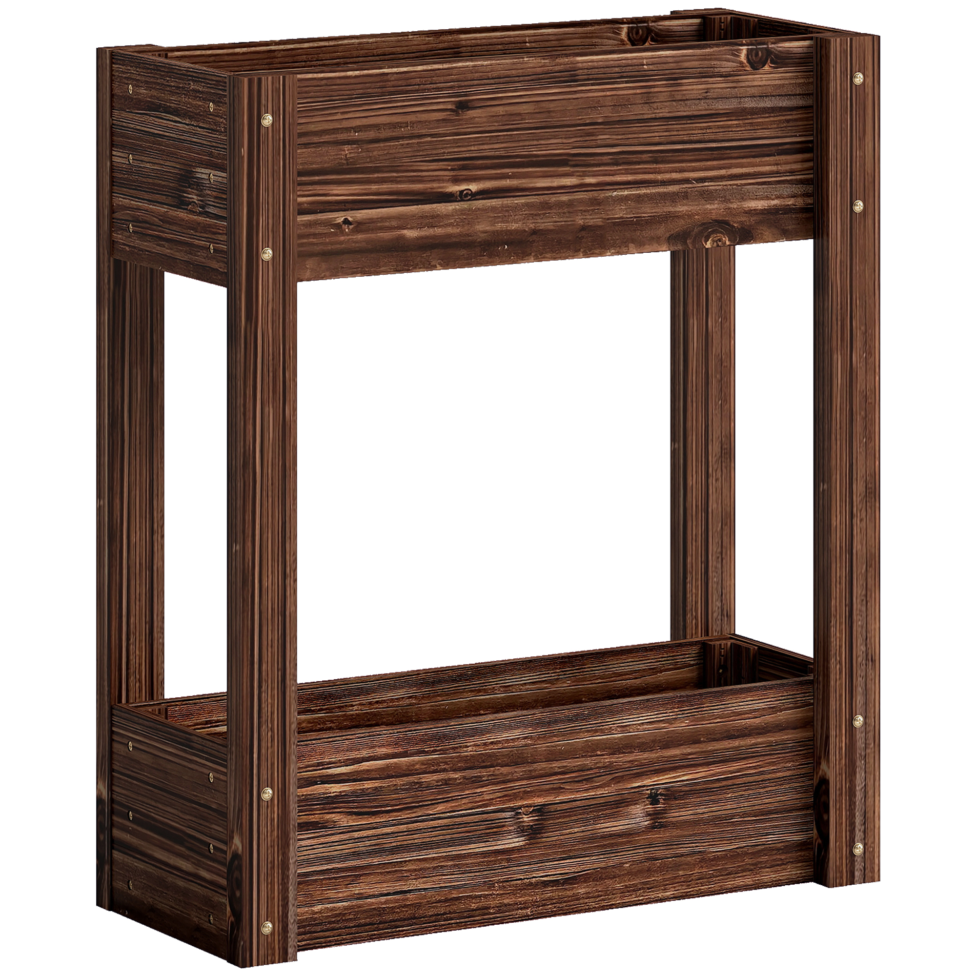 Roslyne Carbonised Fir Wood 2 Tier Raised Planter - 60cm