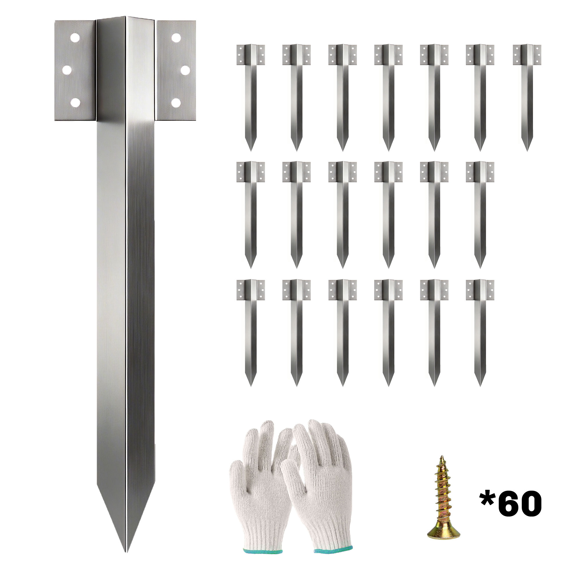 Belix Silver Steel Railway Sleeper Bracket 20 Pack Stakes with Screws and Gloves - 41cm