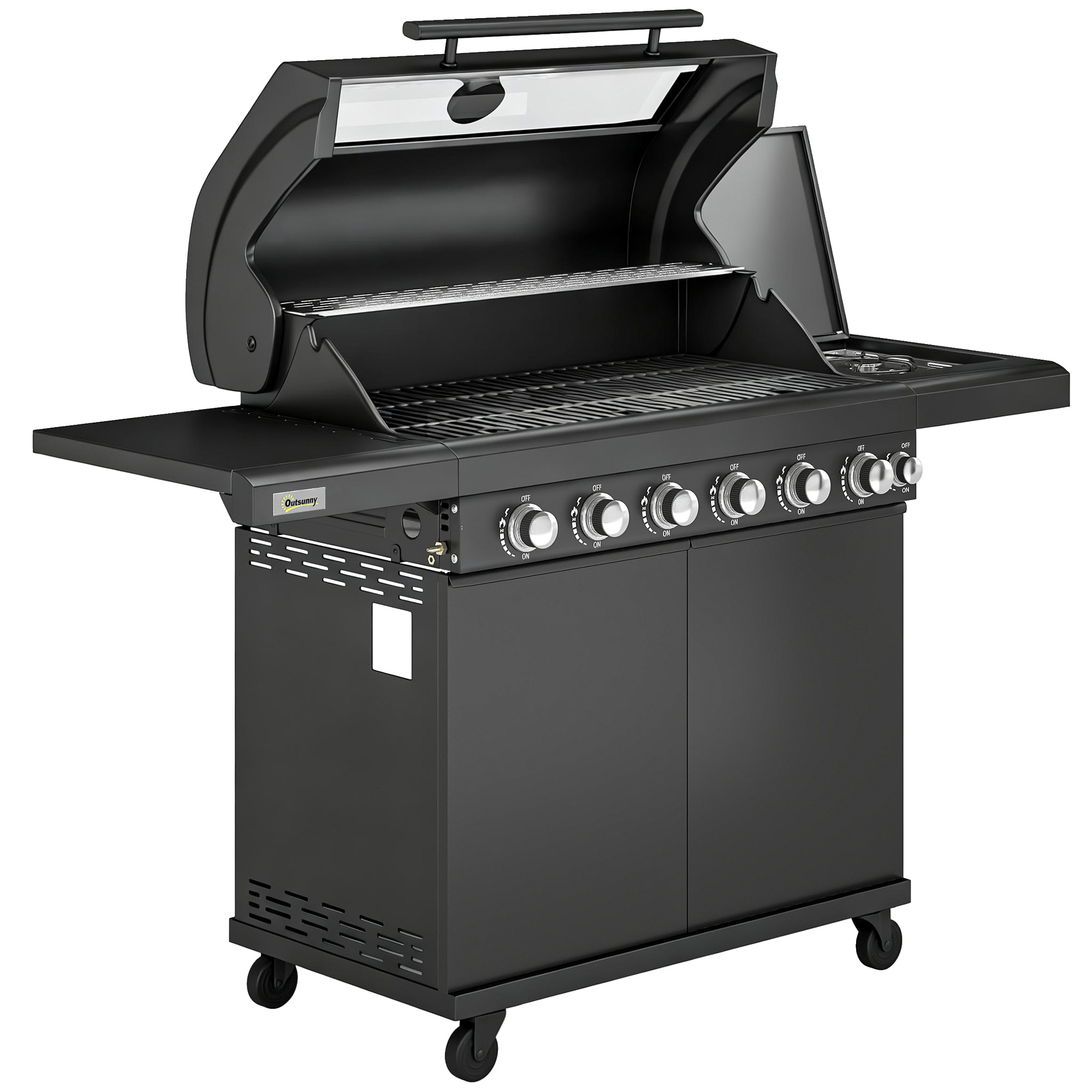 Valbury Black Glass Barbecue Trolley with Wheels - 146cm