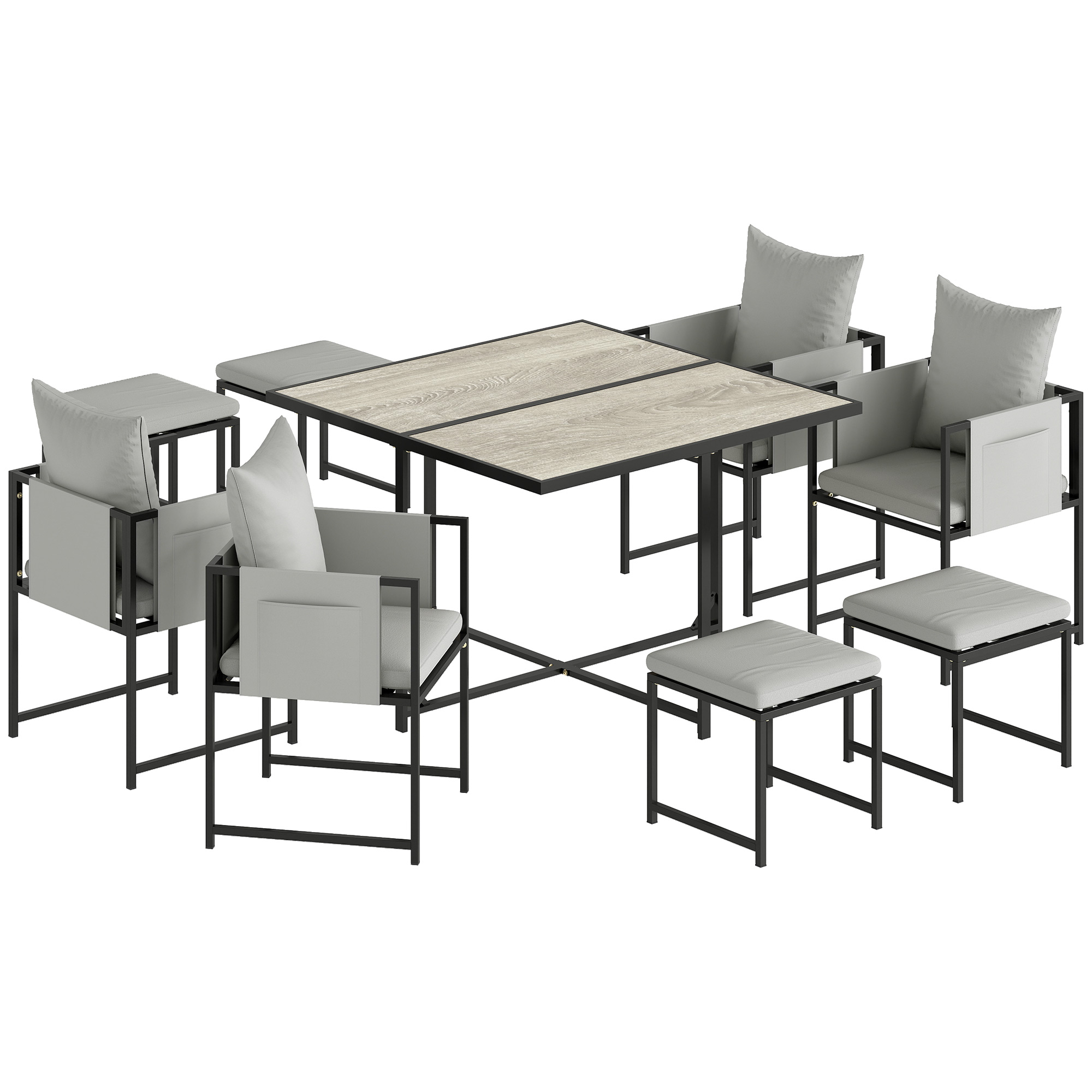 Kenford Grey Steel 9 Piece Dining Set - 110cm