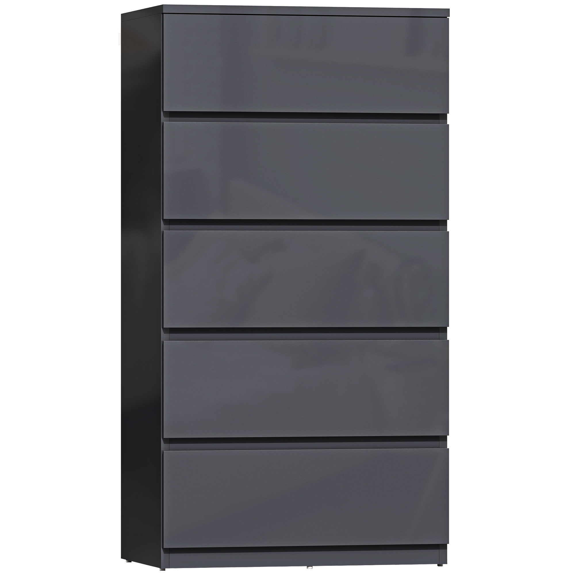 Winmoor Grey High Gloss Chest of Drawers - Medium-sized, 5 Drawers