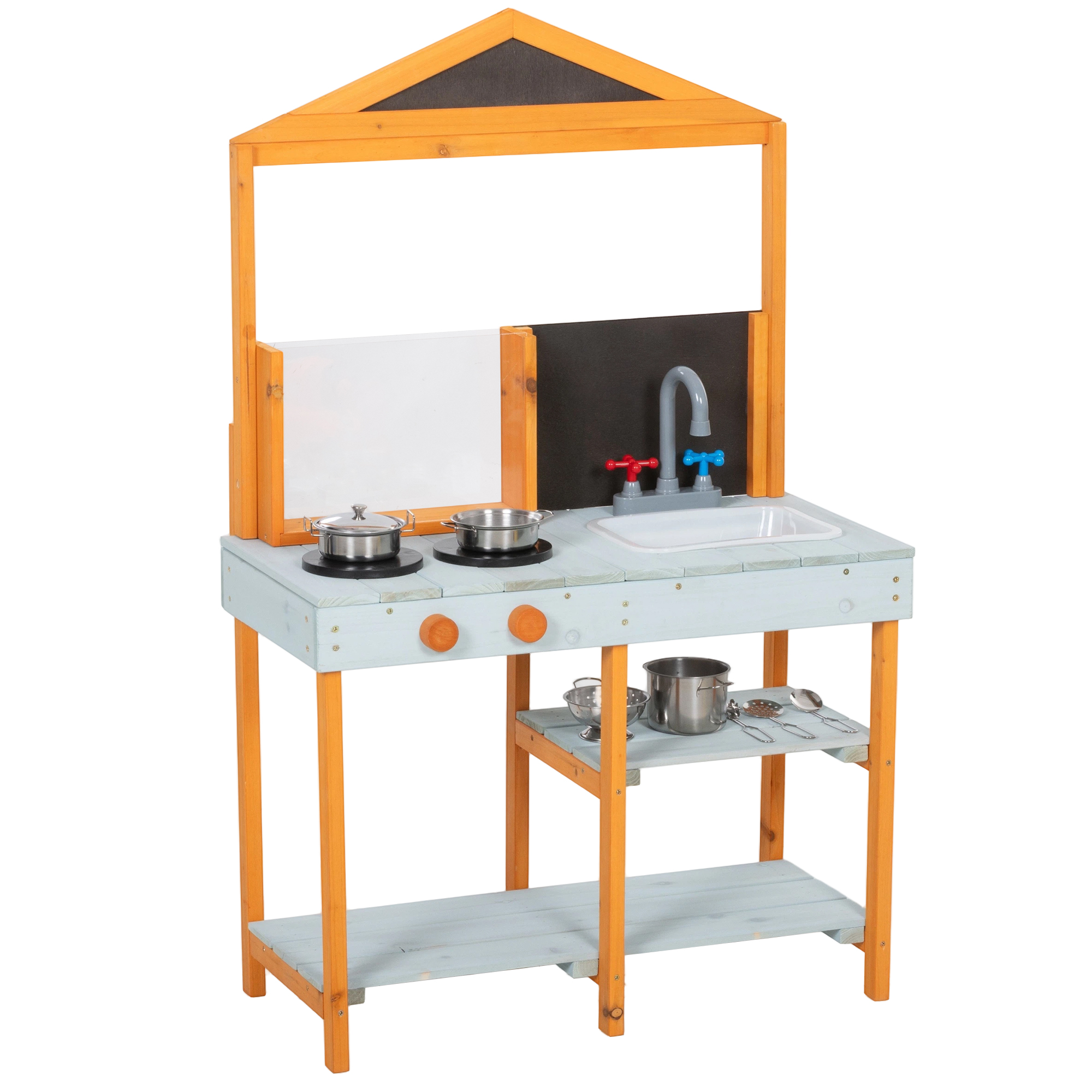 Veleth Light Blue Fir Wood Kids Mud Kitchen with Sink - 33.5cm