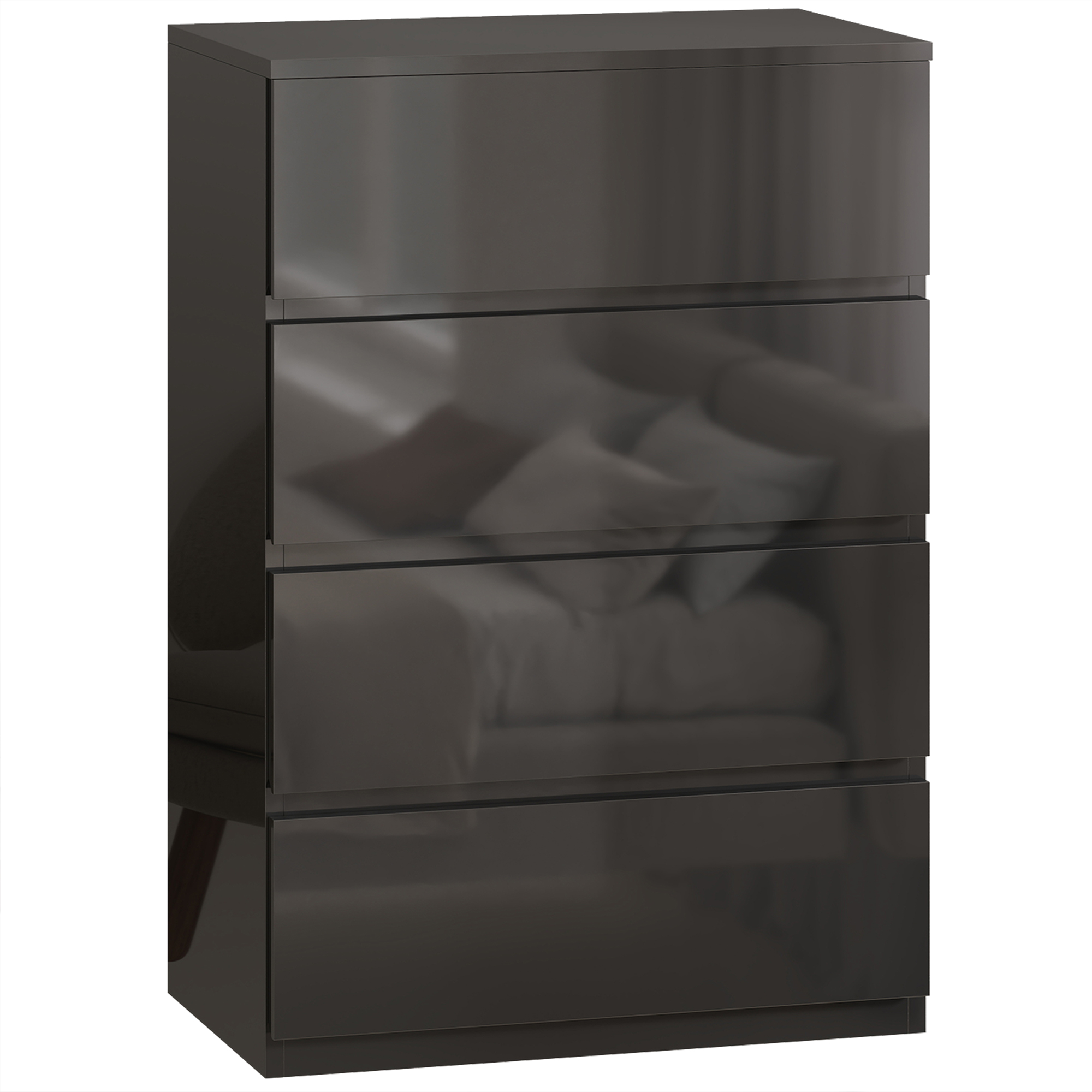 Winmoor Black High Gloss Chest of Drawers - Small-sized, 4 Drawers