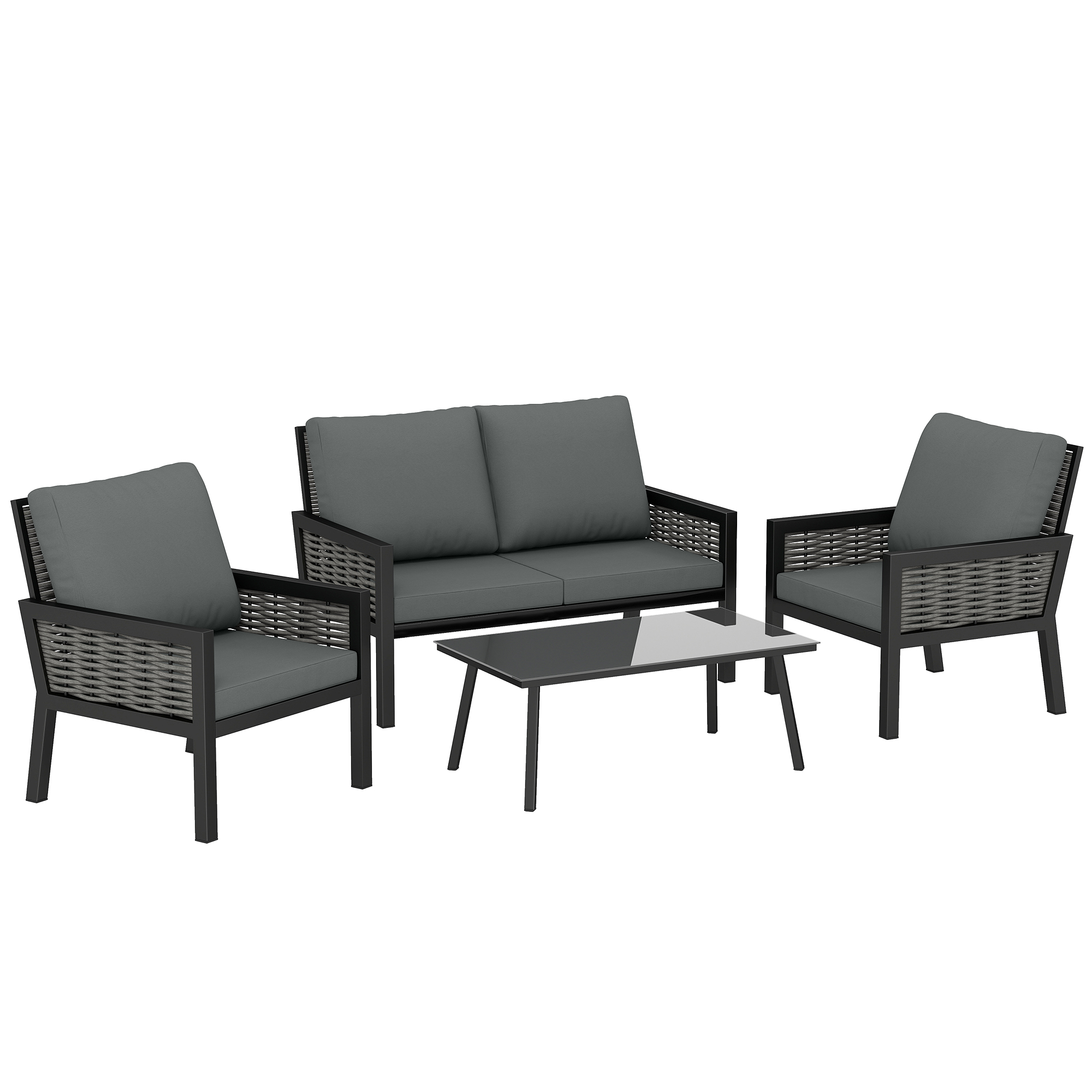 Yorlyne Dark Grey 4 Seater Rattan Garden Furniture Set - 68cm