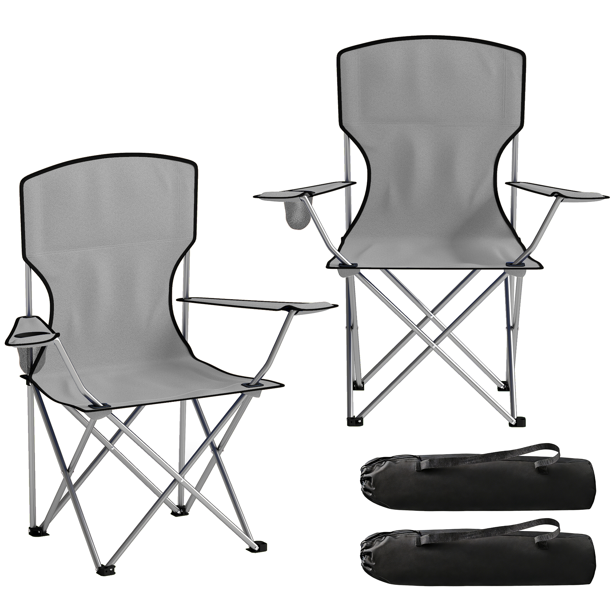 Wexwold Grey Metal Folding Camping Chair Set of 2 - 88cm