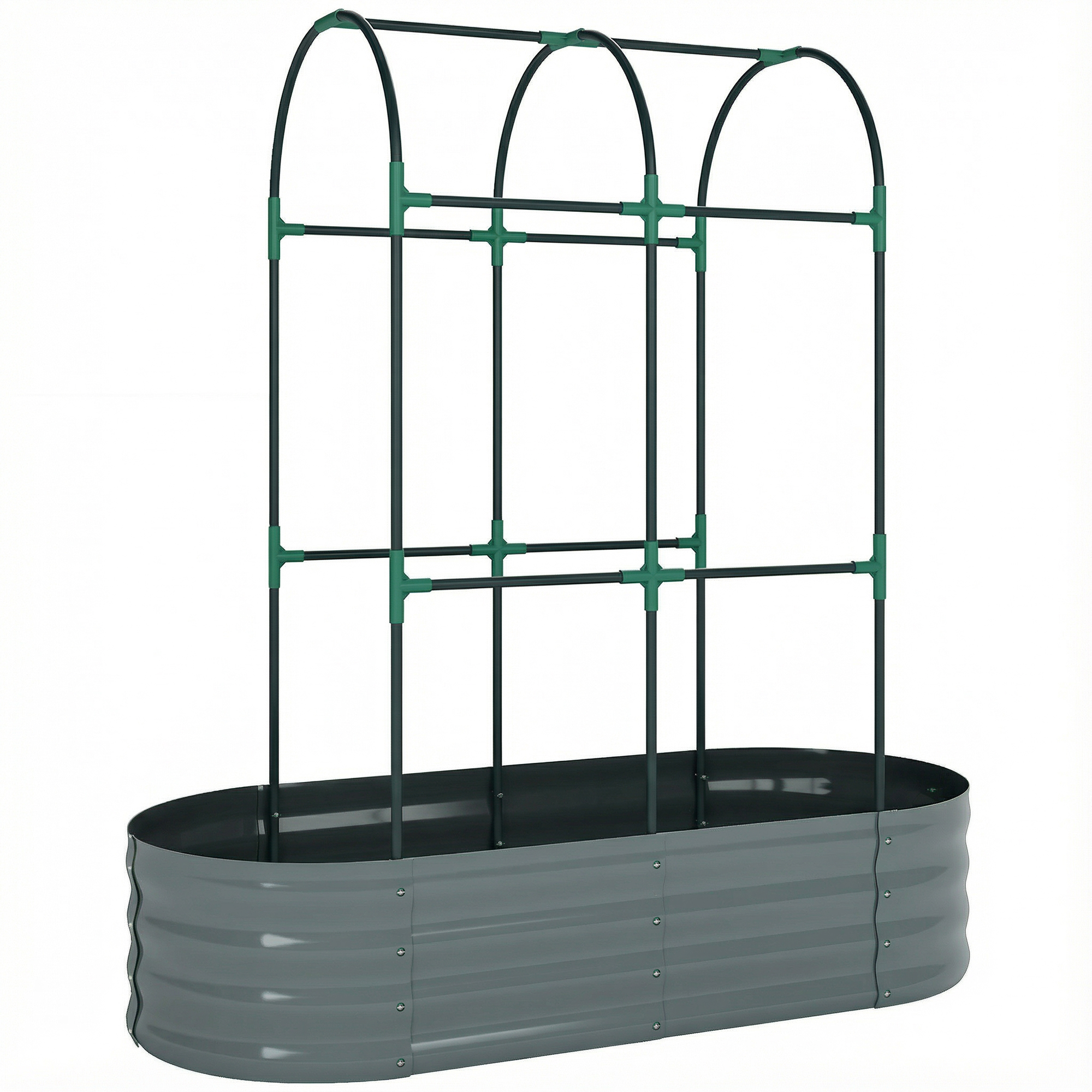 ELMHEIR 4 x 2 x 4.6ft Galvanised Raised Garden Bed with Arched Trellis and Open Base - Dark Grey