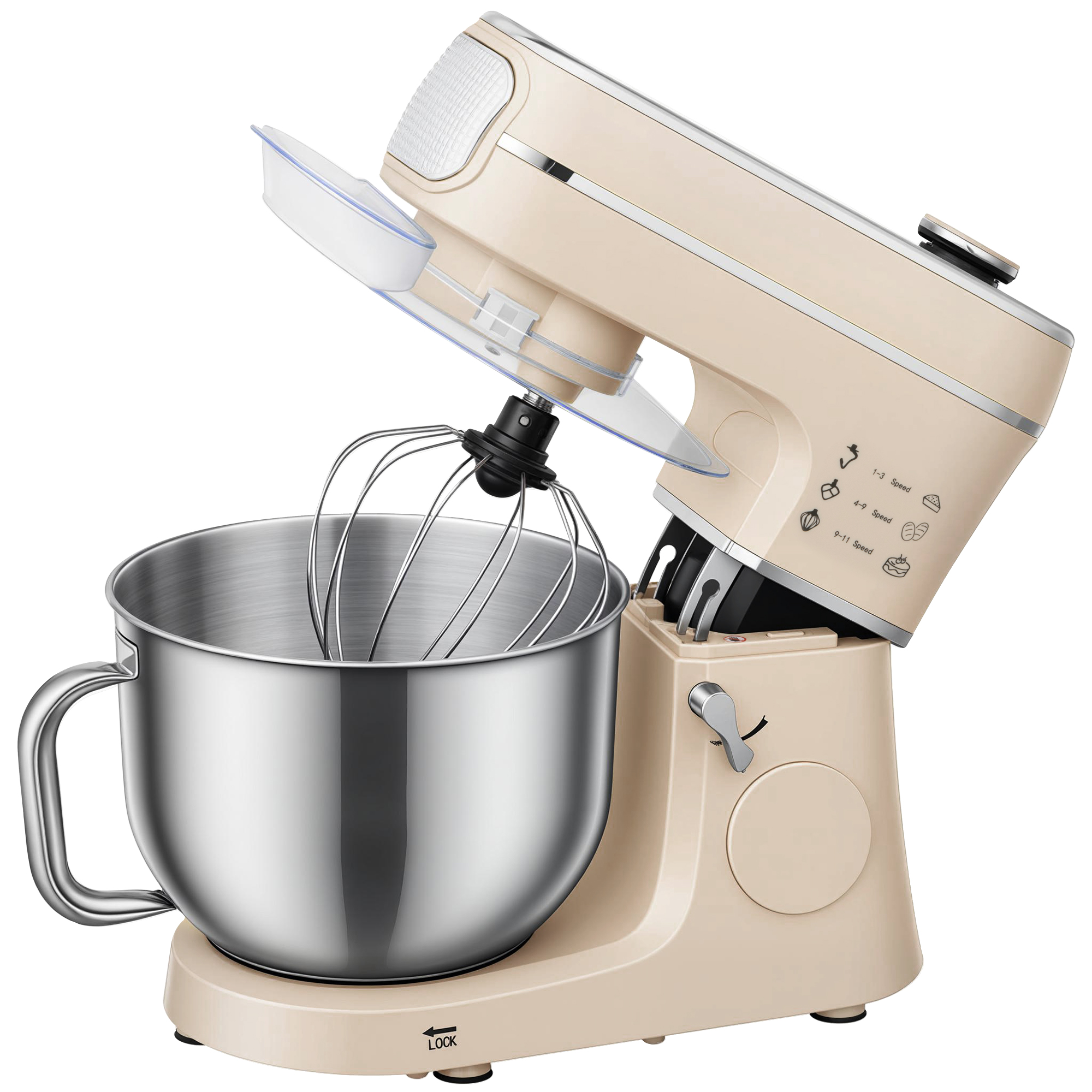 Ashheir Cream Stainless Steel 6L 1400W Tilt-Head Food Mixer with 11 Speeds - 28cm