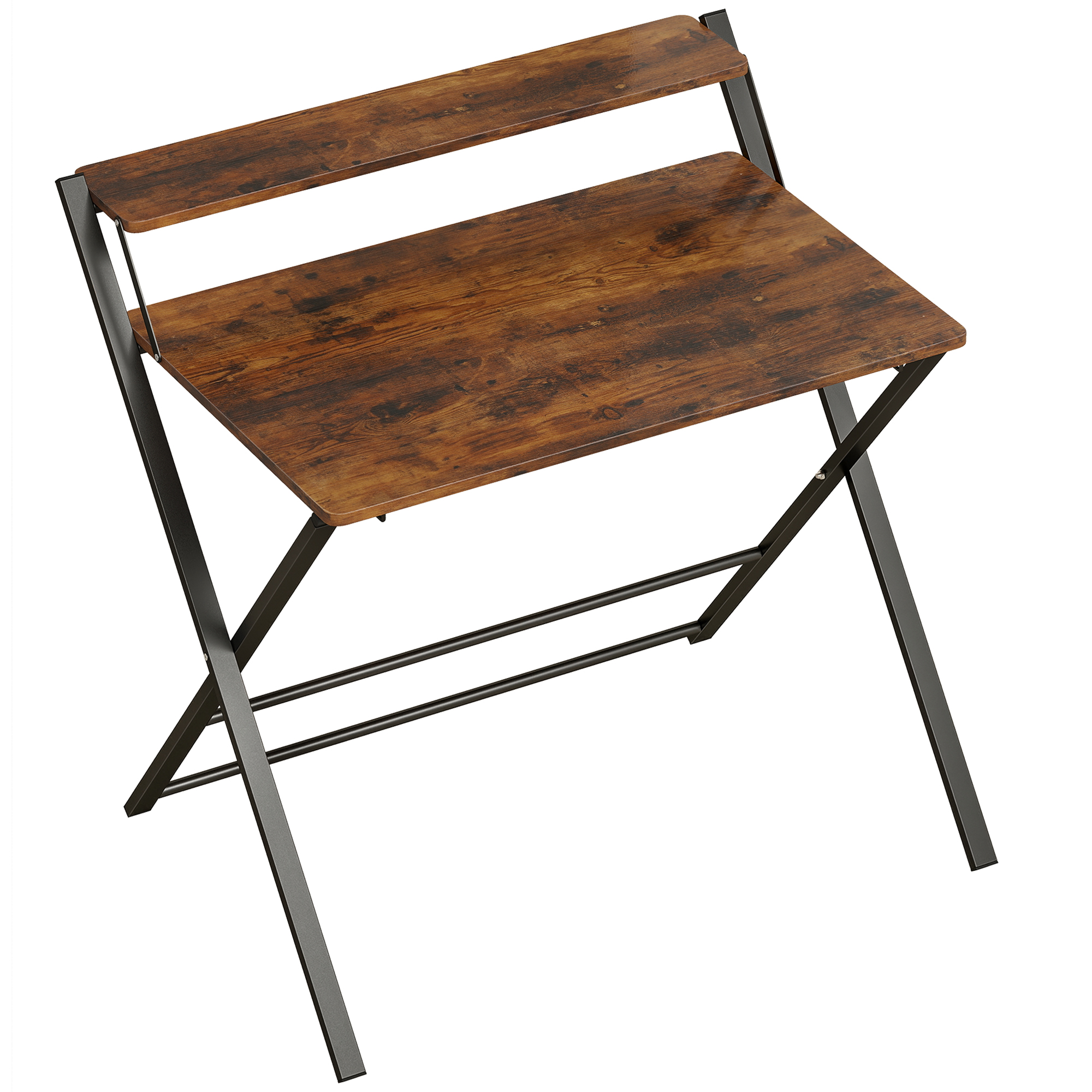 Rosthor Rustic Brown Folding Office Study Table Storage Shelf - 86cm