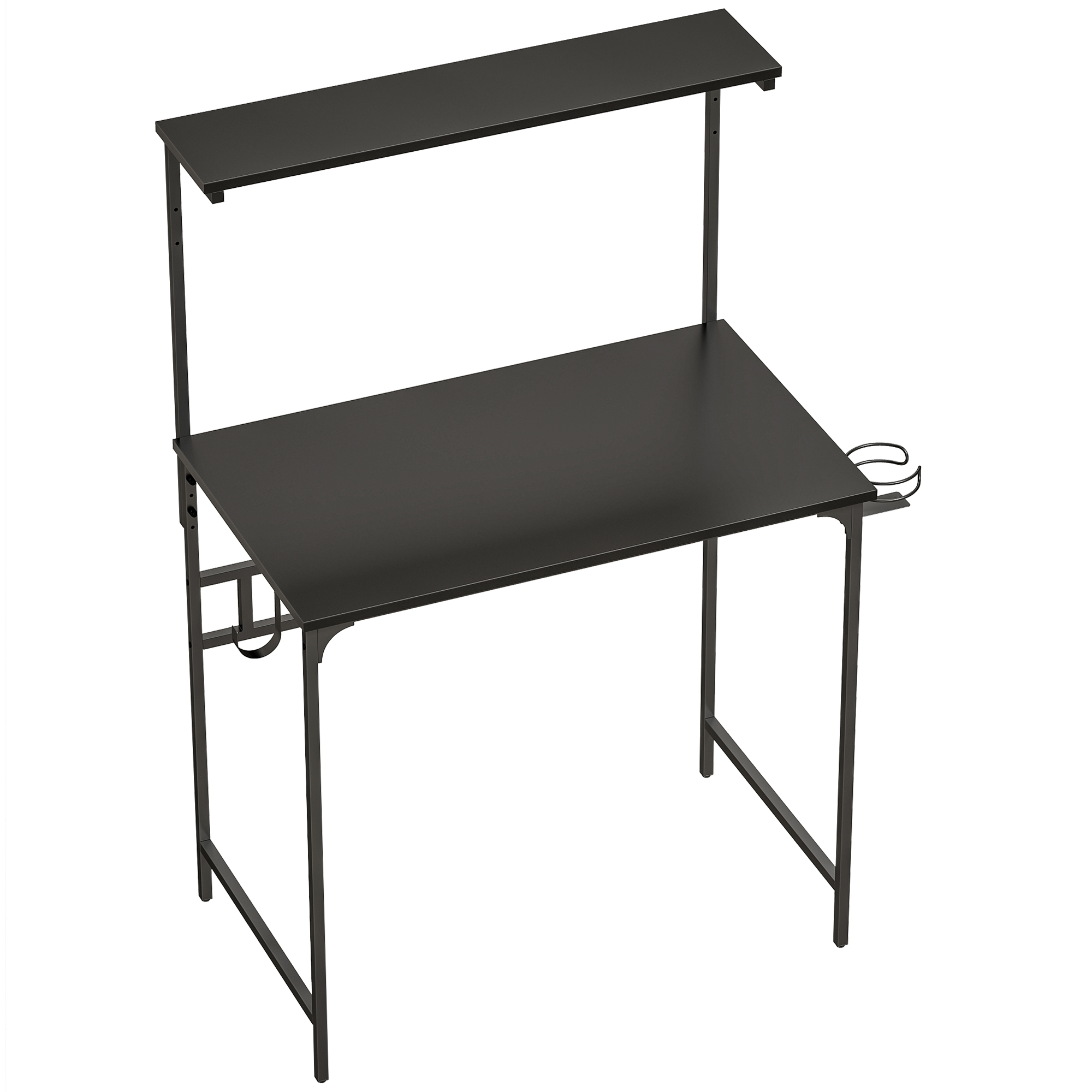 Prihall Black Metal Office Study Table with Hutch Shelf - 80cm