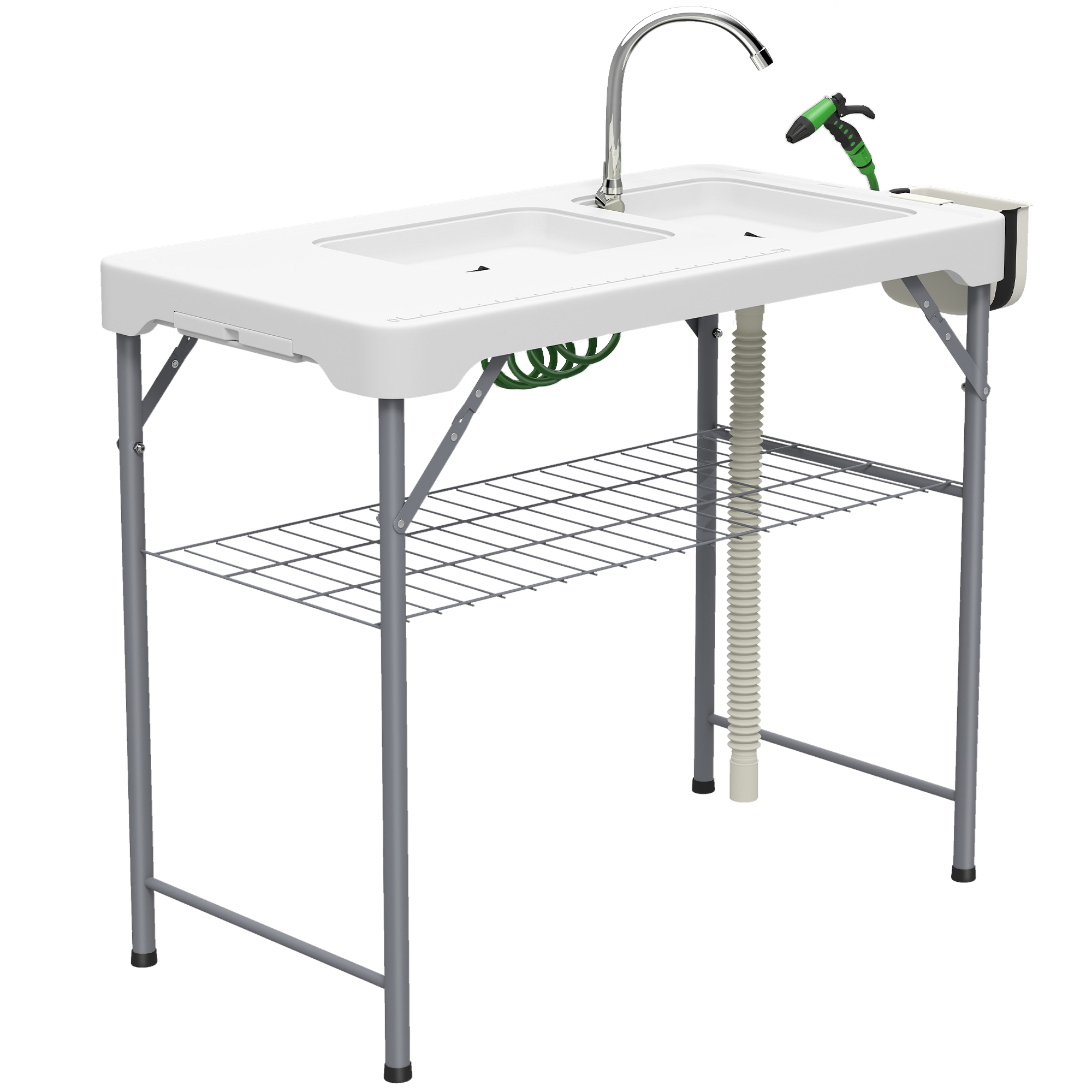 Valune White Metal Folding Fish Cleaning Table with Sinks - 58cm