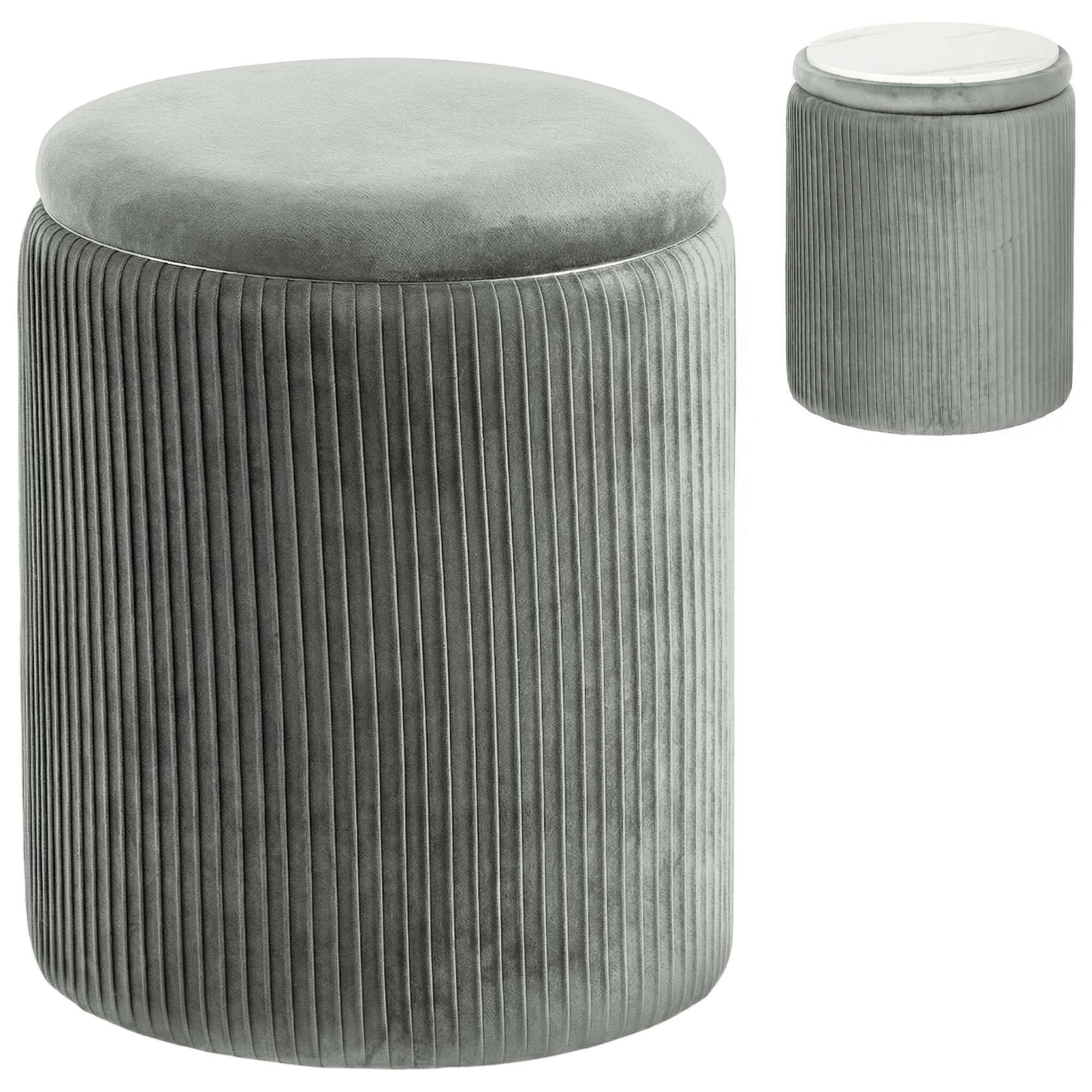 Faiwold Grey Velvet Storage Ottoman Foot Stool - 35cm