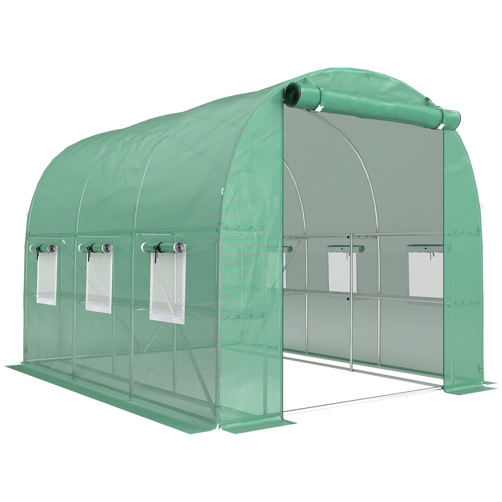 Velara Green Steel Greenhouse with Shelves - 198cm