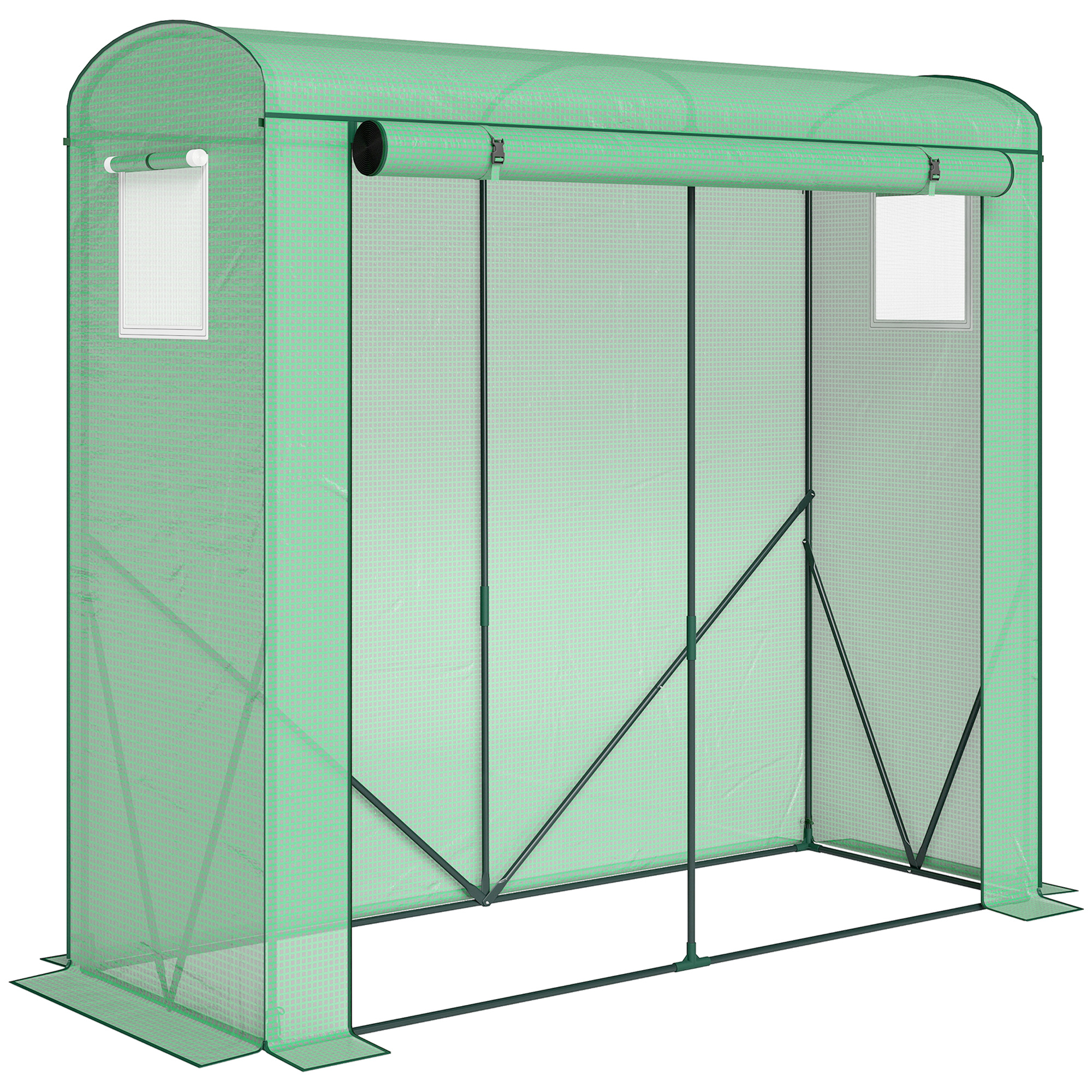 Briheir Green Steel Greenhouse with Roll-Up Door and 2 Mesh Windows - 200cm