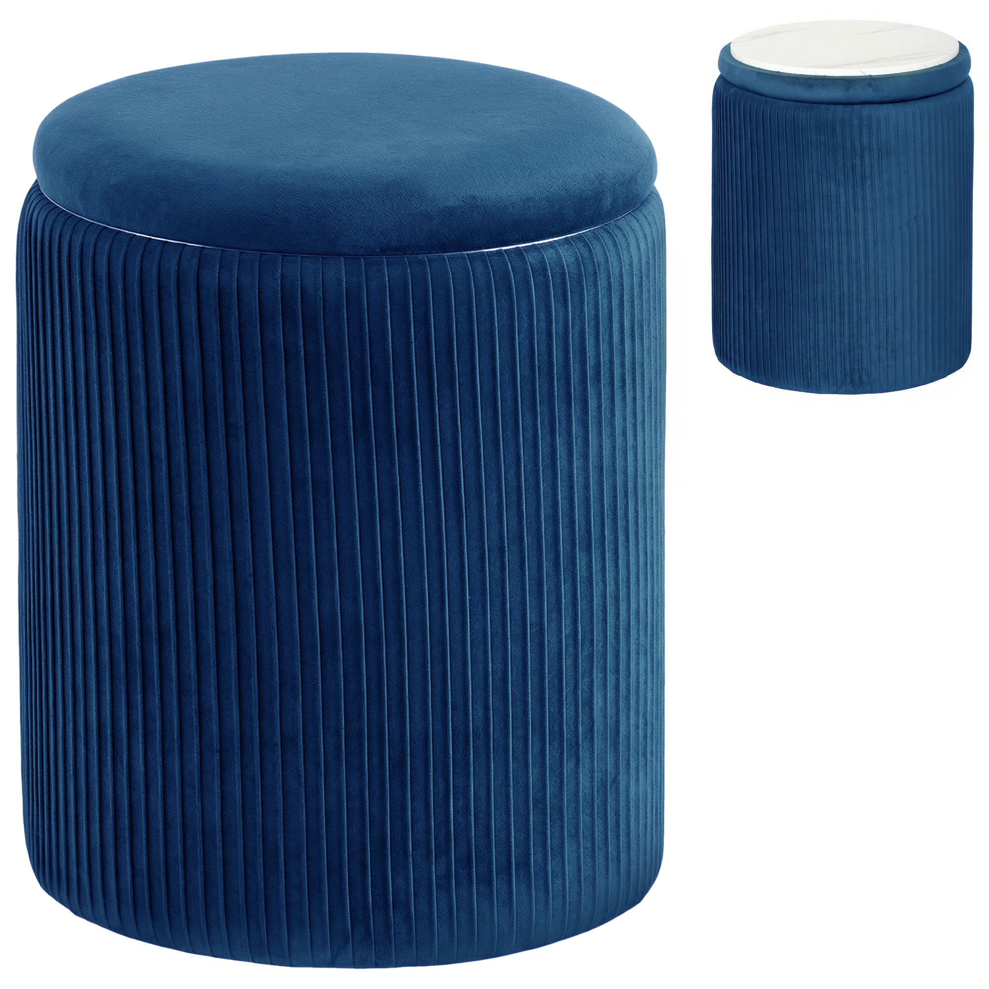 Faiwold Blue Velvet Storage Ottoman Foot Stool - 35cm