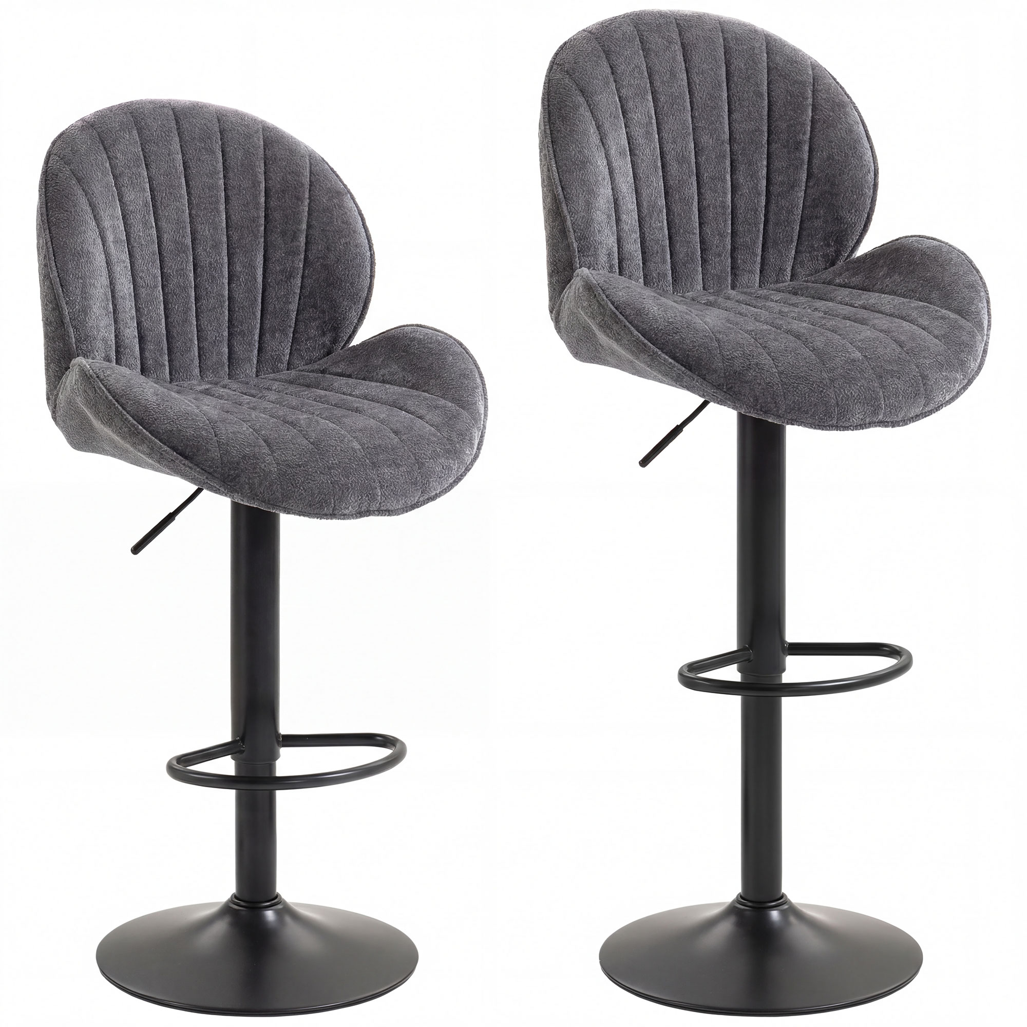 Priglen Grey Chenille Bar Stool Set of 2 - 48cm