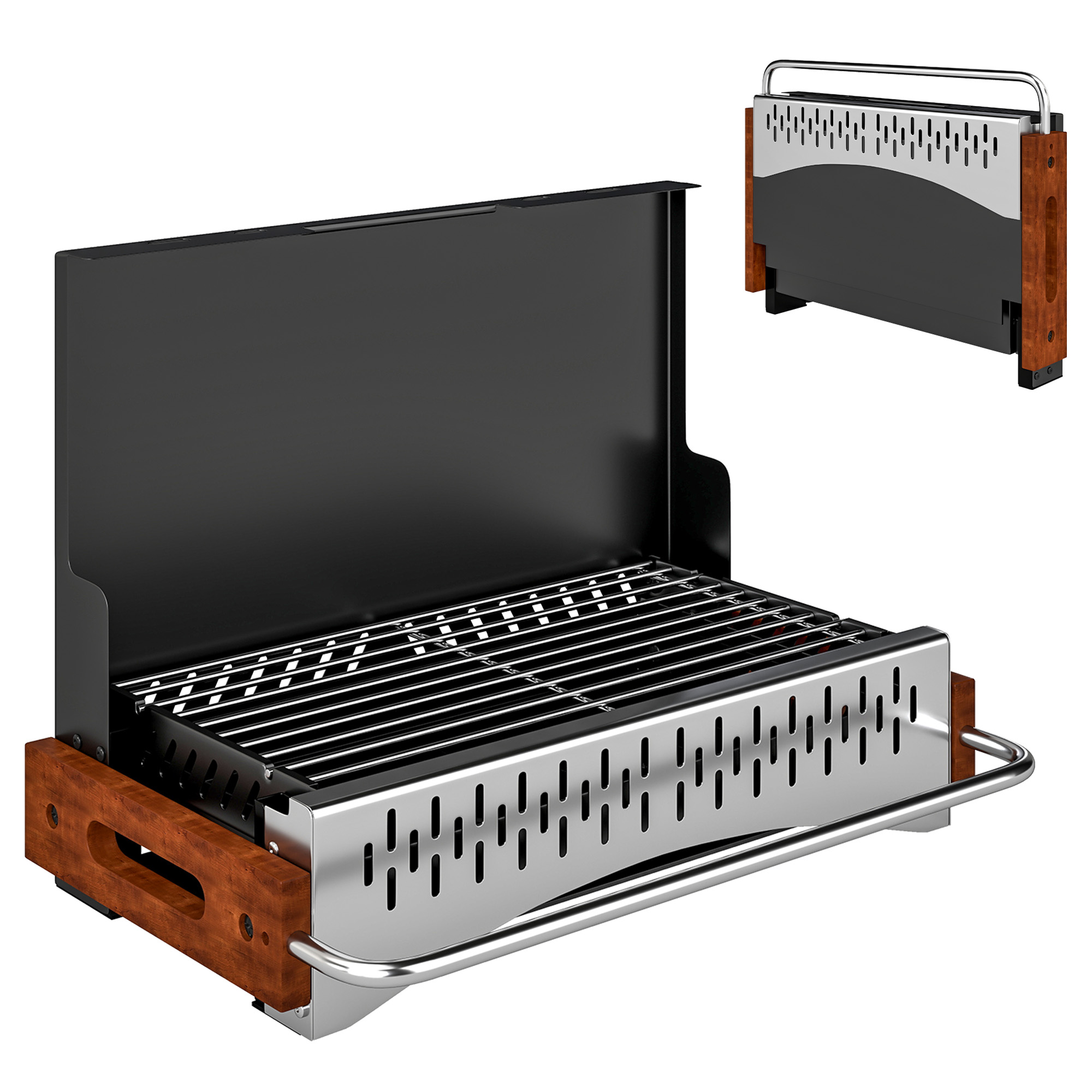 Norora Black Stainless Steel Barbecue Grill with Removable Charcoal Basin - 34cm