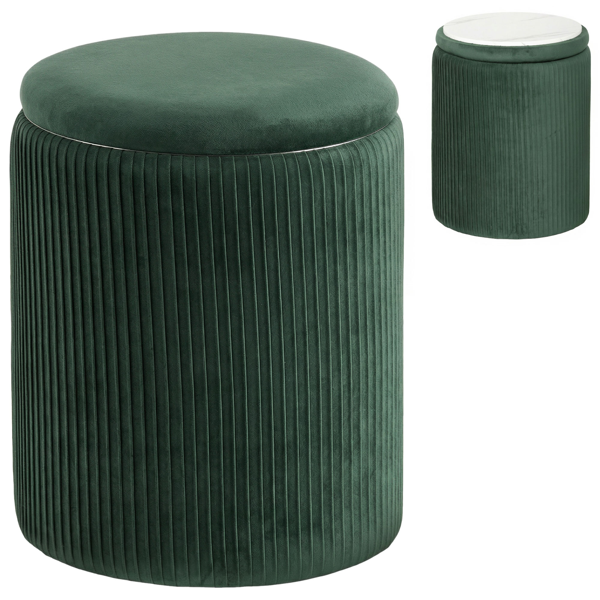 Faiwold Dark Green Velvet Storage Ottoman Foot Stool - 35cm