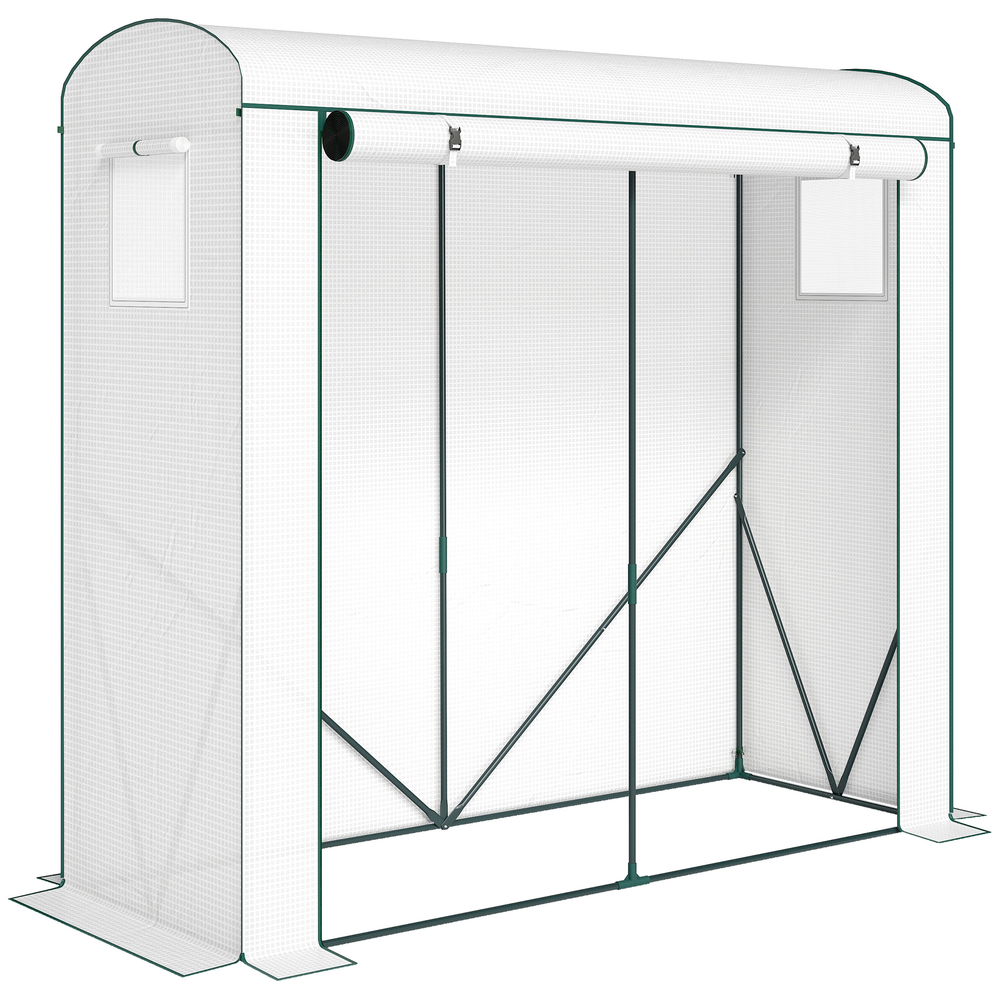 Briheir White Steel Greenhouse with Roll-Up Door and 2 Mesh Windows - 200cm
