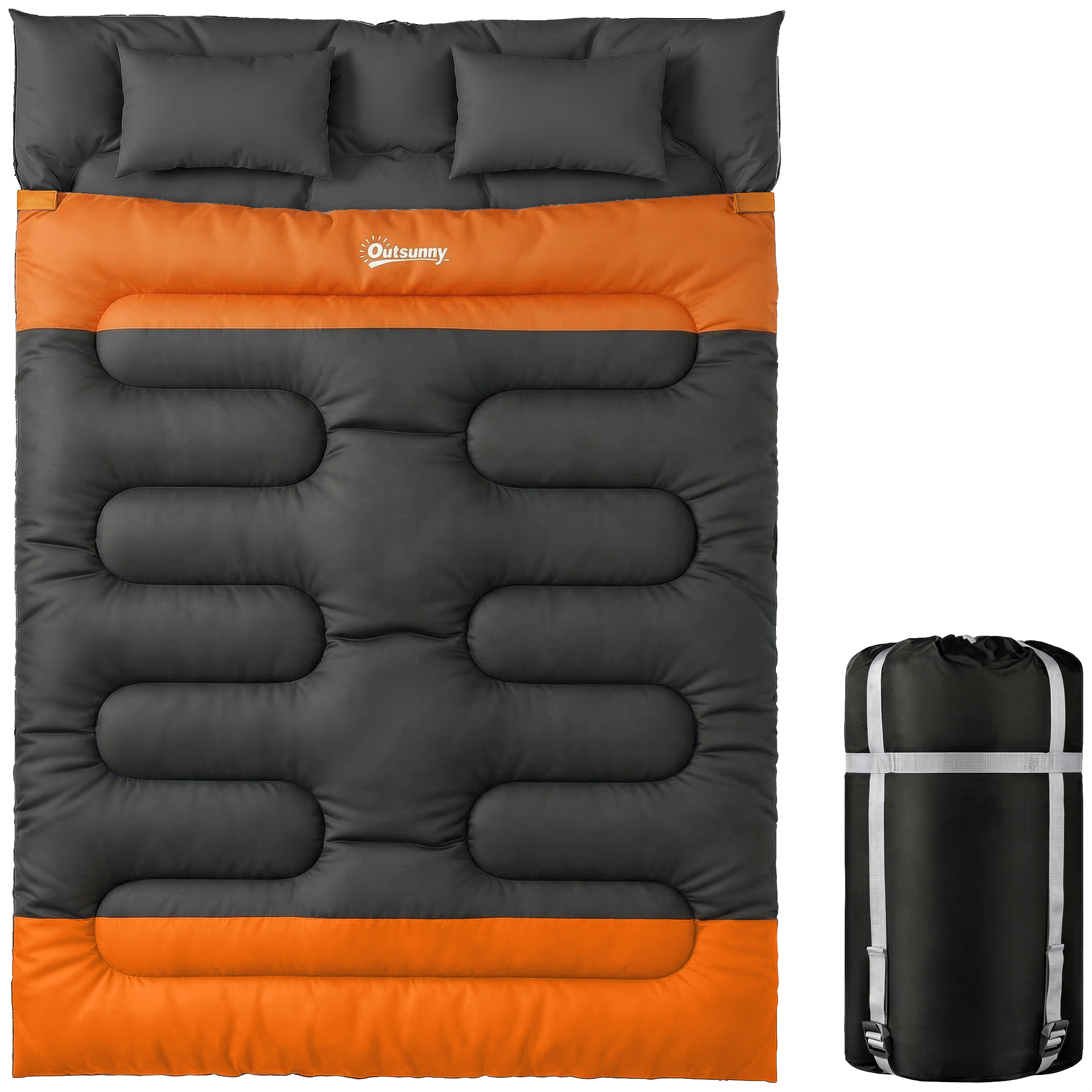 Wexcarr Grey Fabric Double Sleeping Bag with 2 Pillows - 160cm