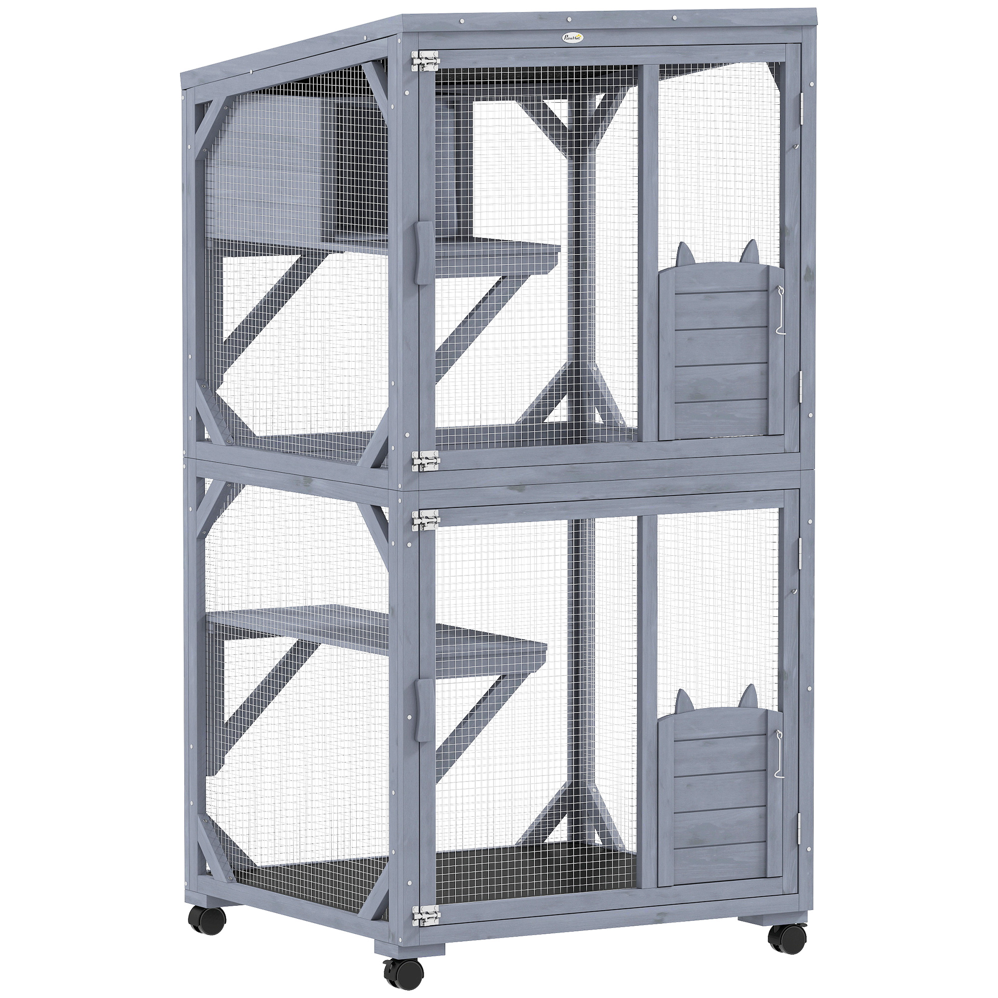 Doria Dark Grey Fir Wood Outdoor Cat Cage 3 Jumping Platforms - 75.5cm