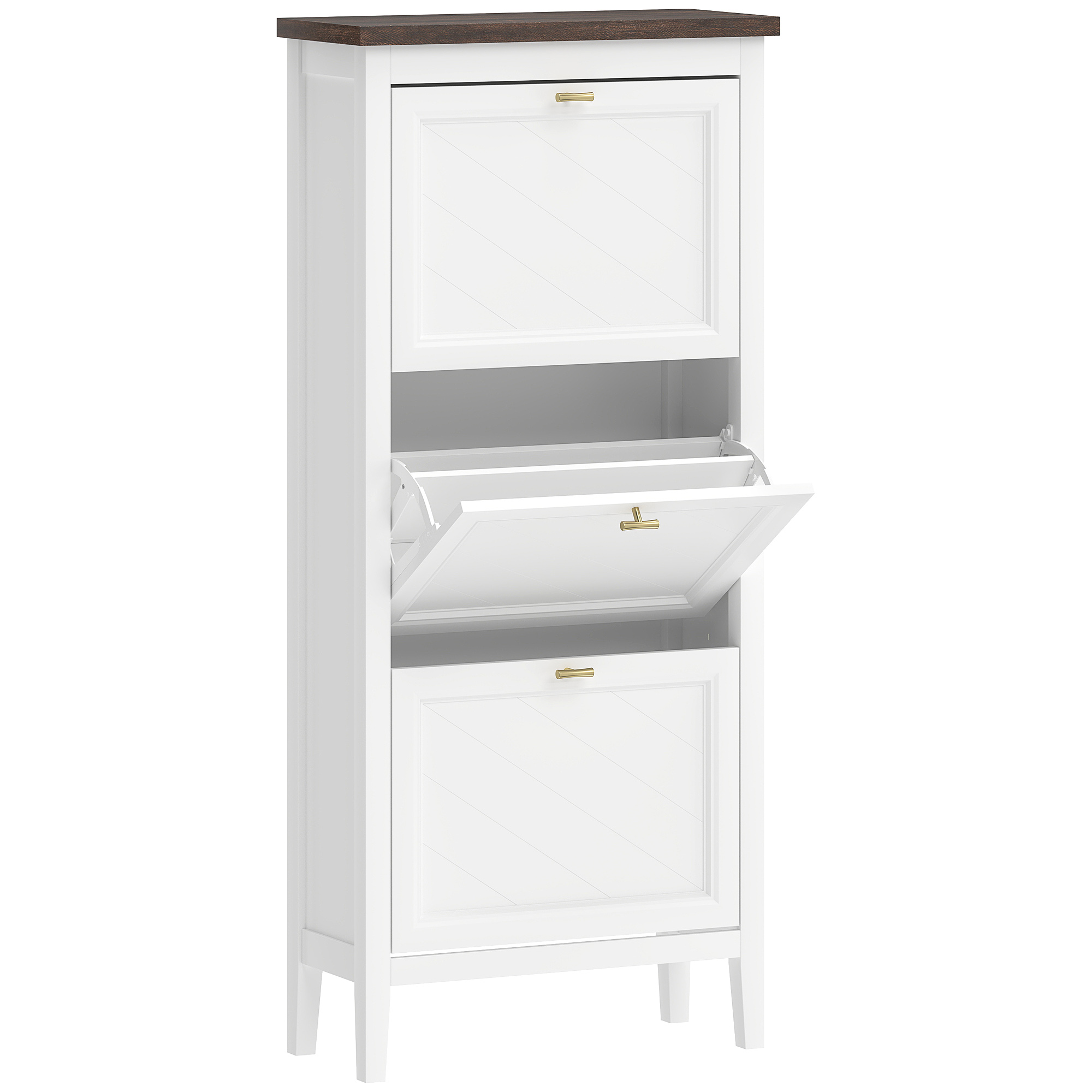 Chevale White MDF Shoe Cabinet with 3 Flip Drawers - Large-sized - 60cm