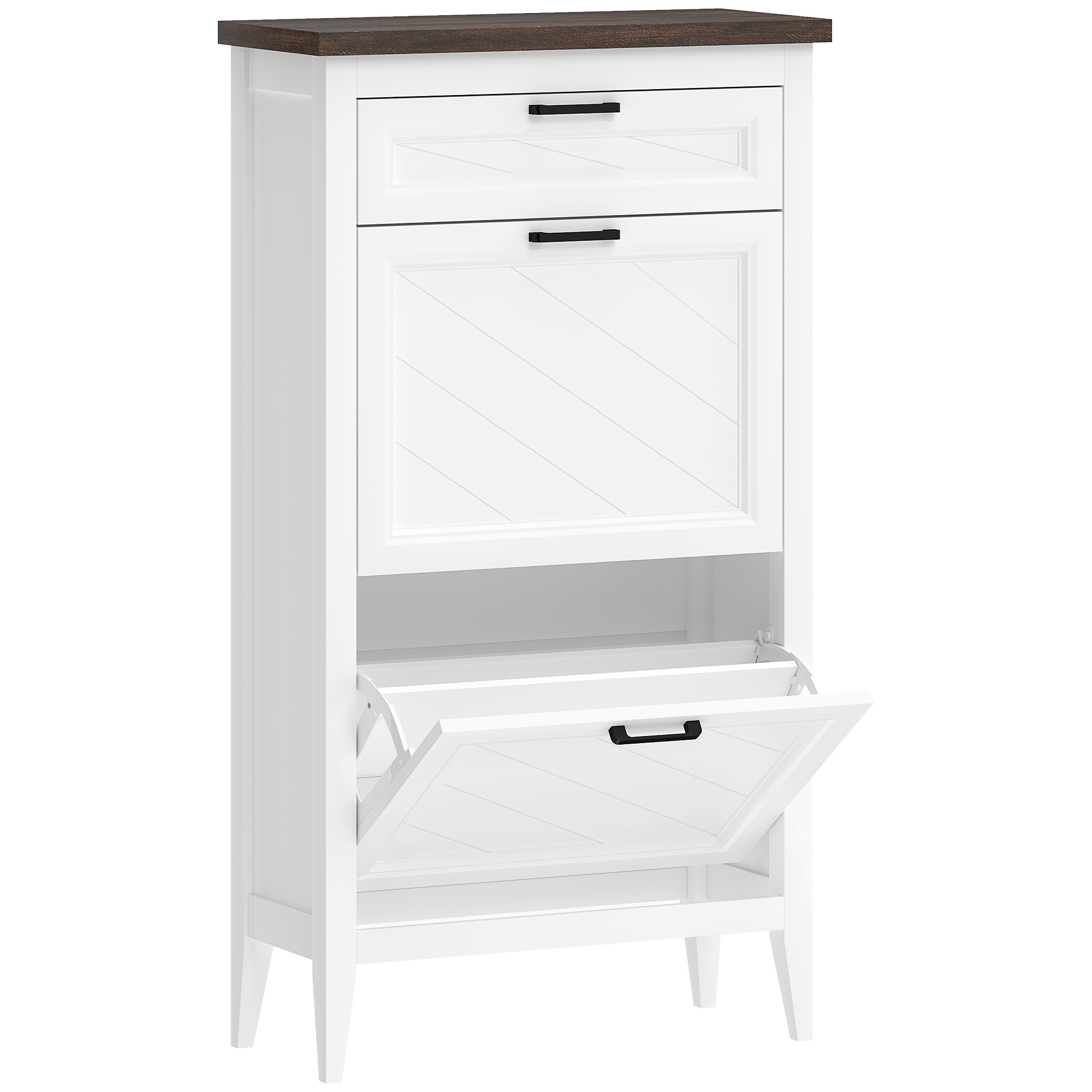 Checote White MDF Shoe Cabinet with 2 Flip Drawers - Large-sized - 60cm