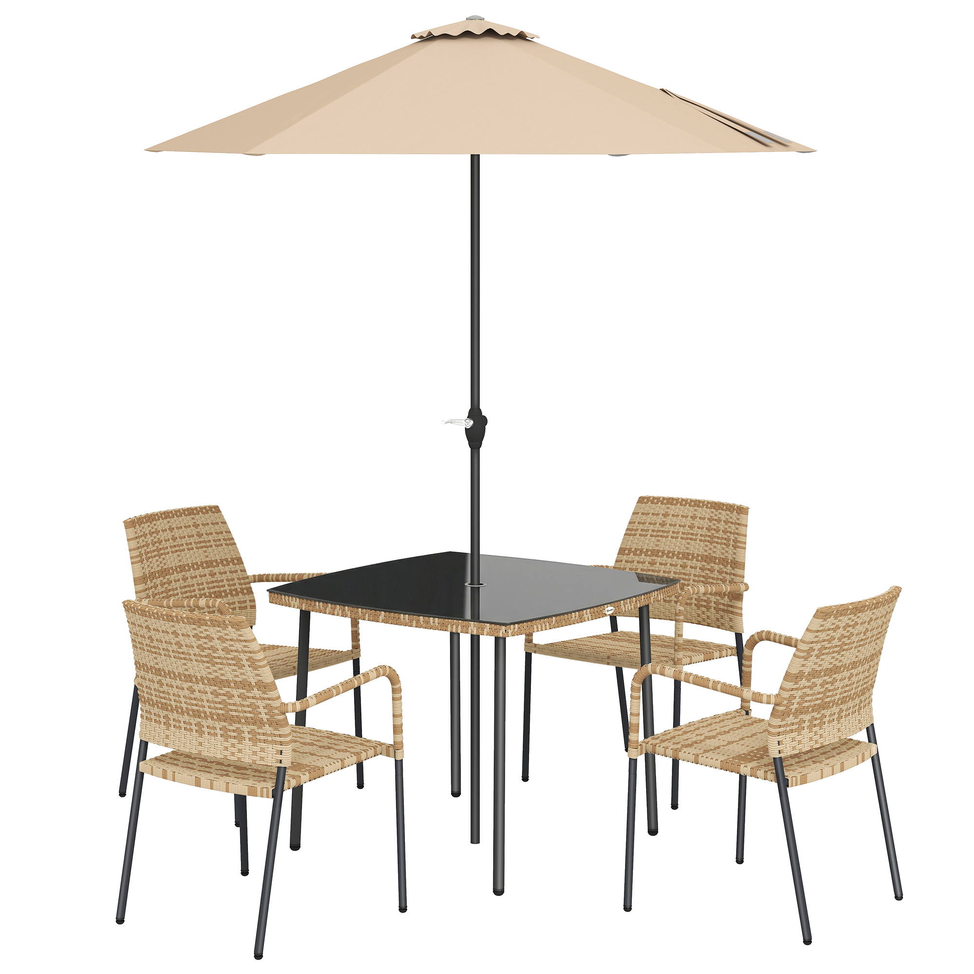 FENWOOD Light Brown 4 Seater Rattan Garden Furniture Set - 90cm