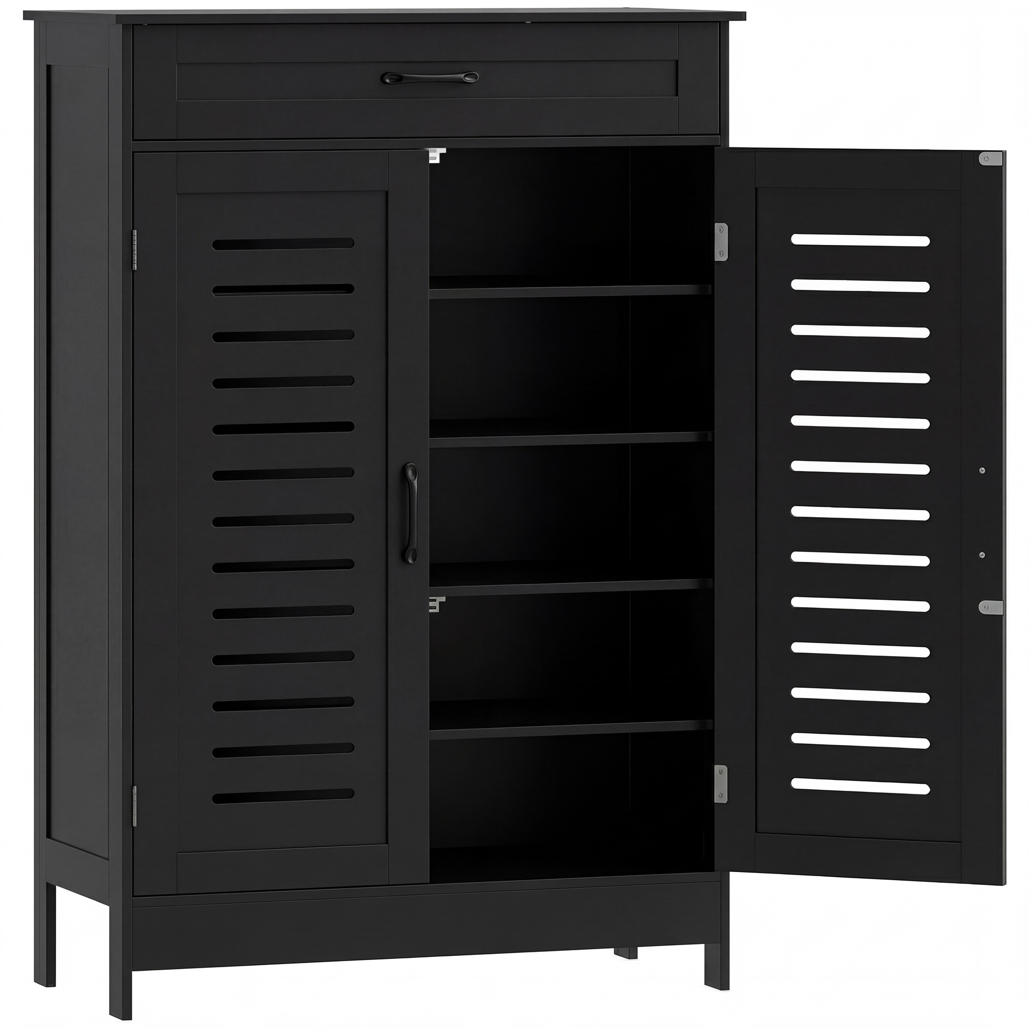 Rosheir Black MDF Shoe Cabinet with Drawer Storage - Large-sized - 78cm