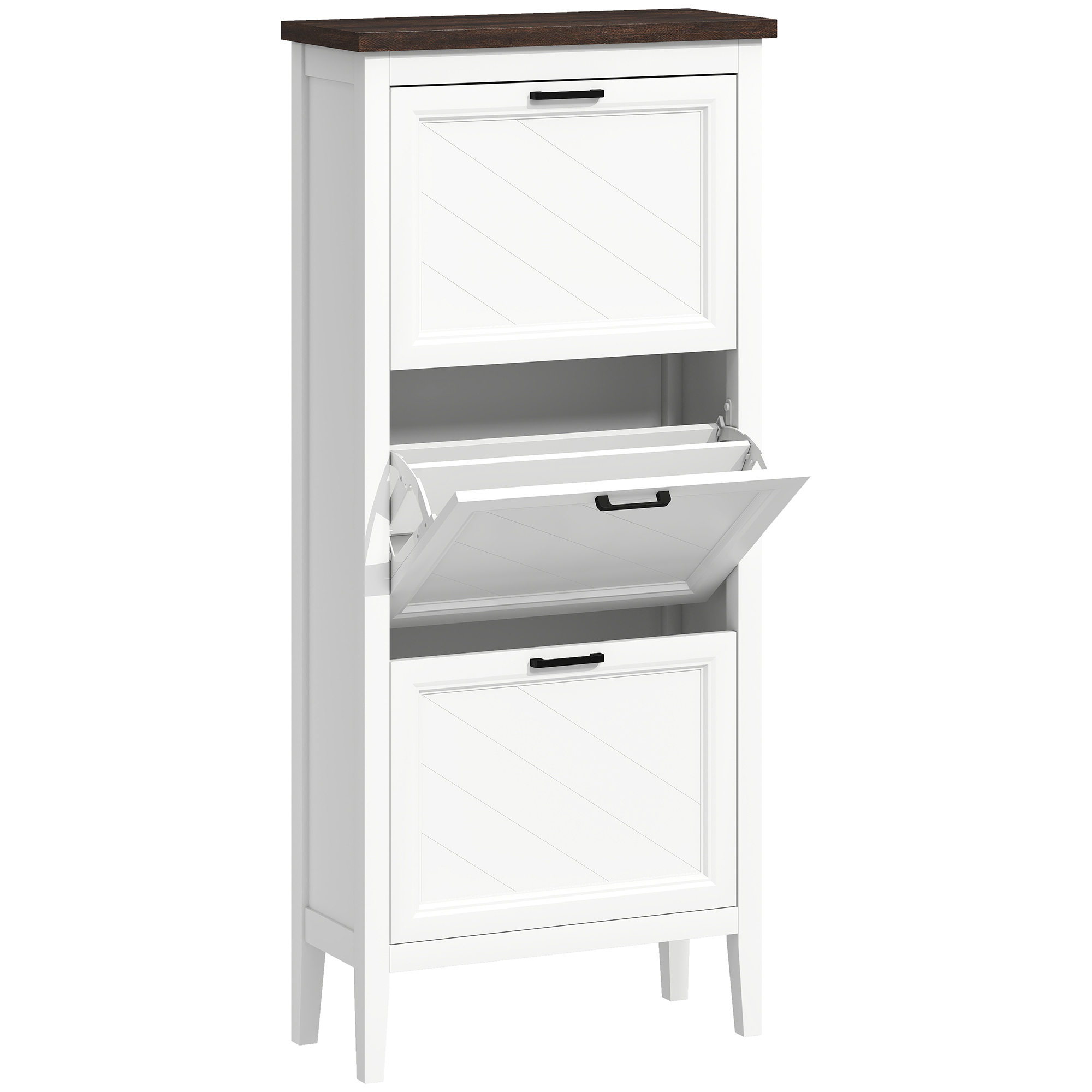 Checote White MDF Shoe Cabinet with 3 Flip Drawers - Tall Cabinet - 60cm