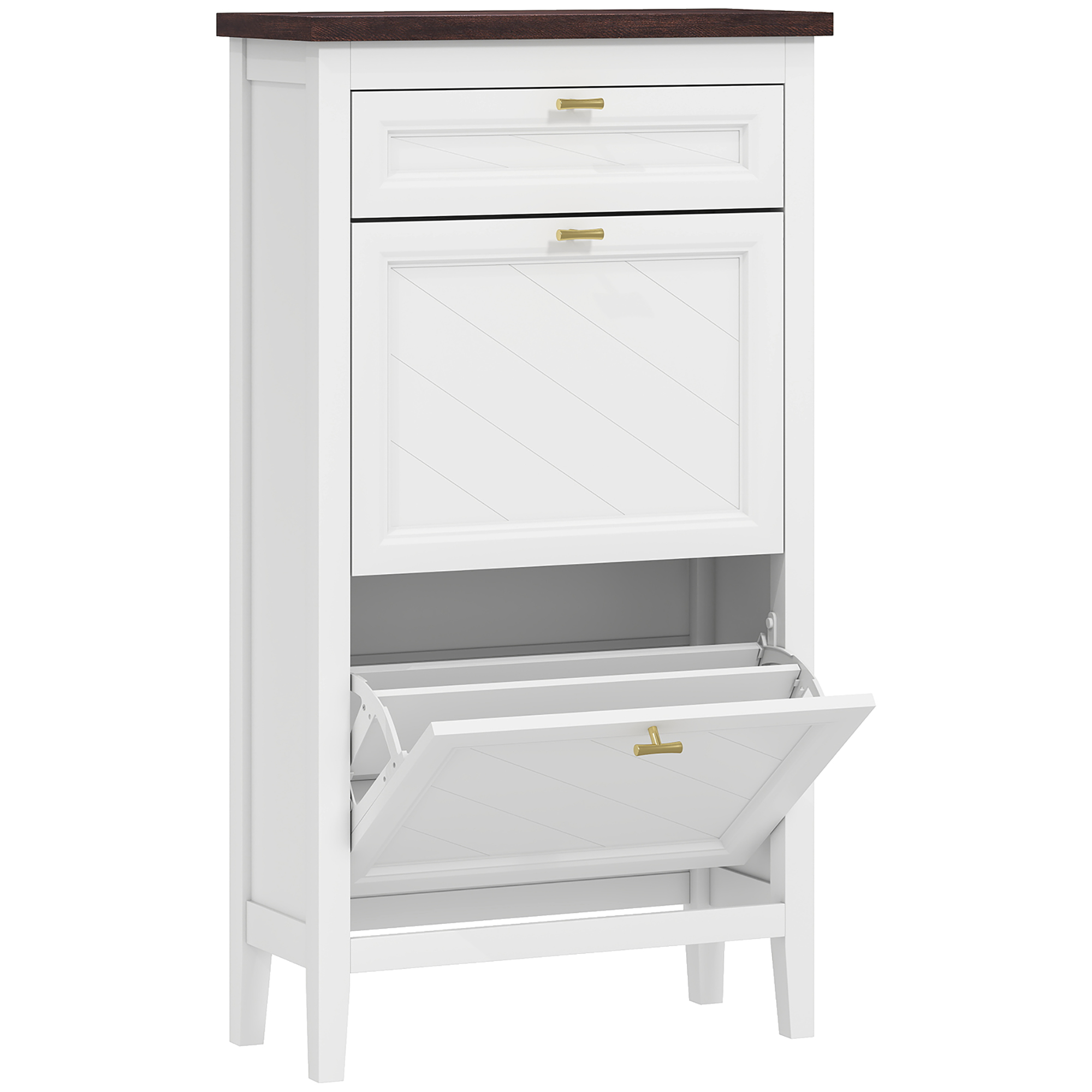 Chevale White MDF Shoe Cabinet with 2 Flip Drawers - Tall Cabinet - 60cm