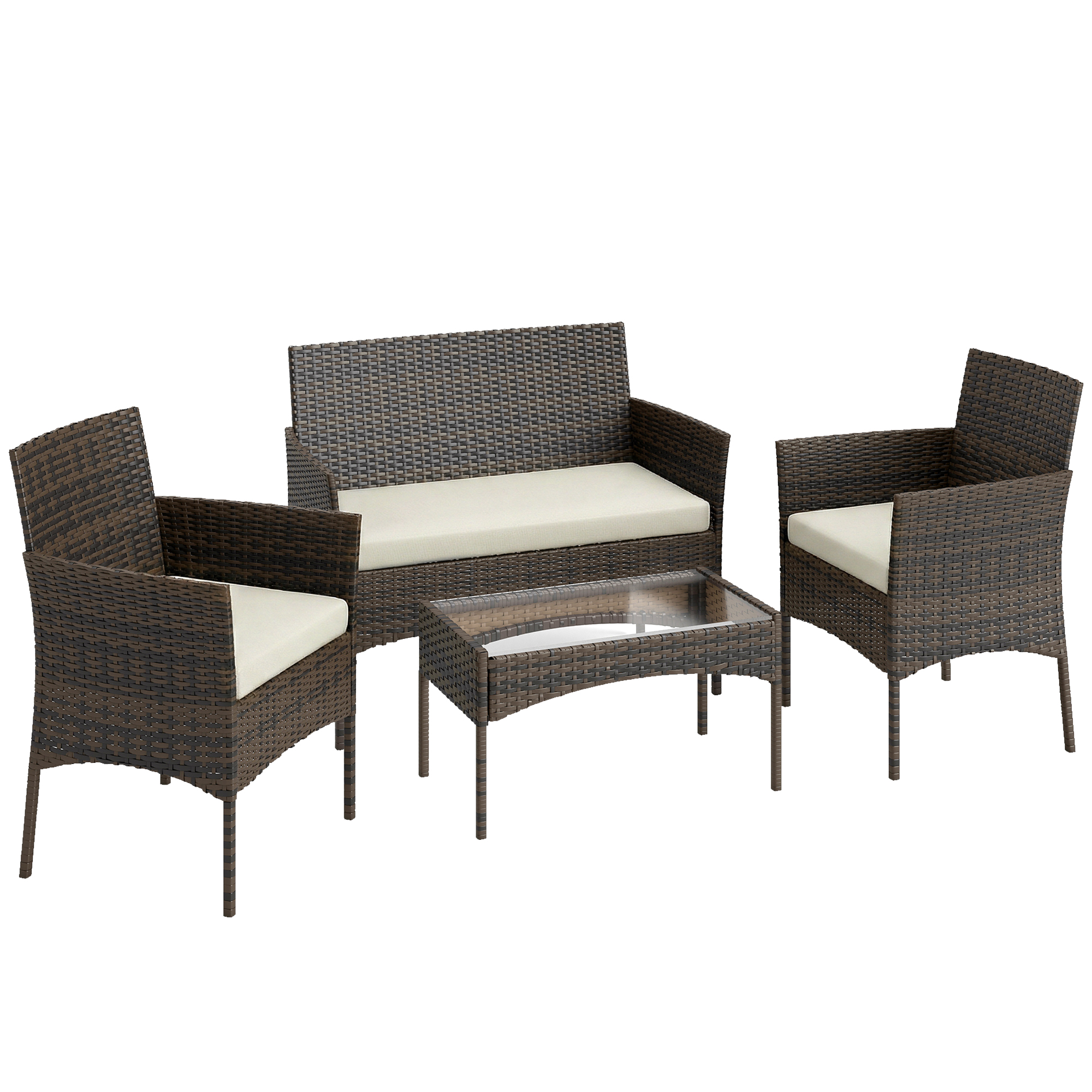 Glycrof Beige 4 Pieces Rattan Garden Furniture Set - 102cm