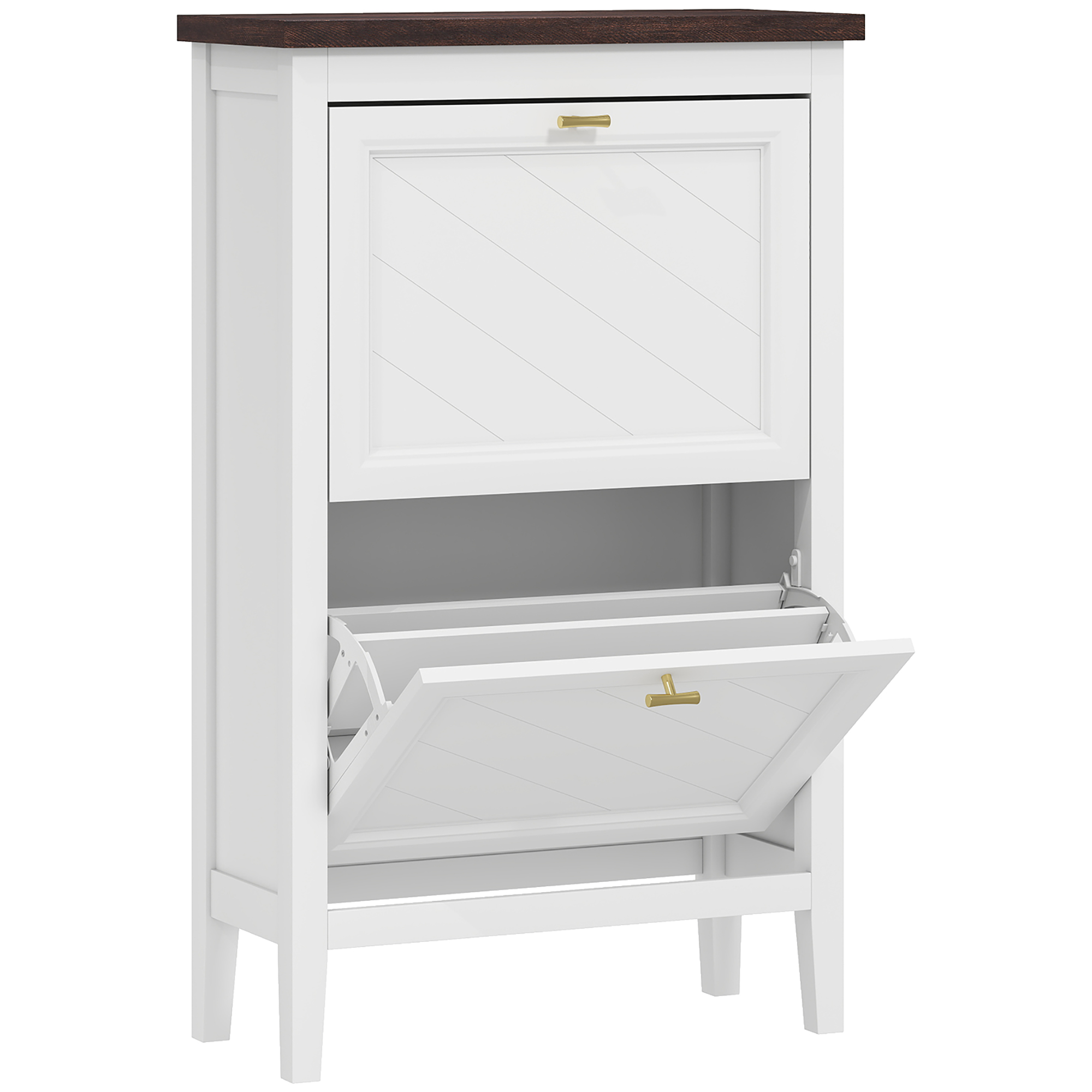 Chevale White MDF Shoe Cabinet with 2 Flip Drawers - Medium-sized - 60cm