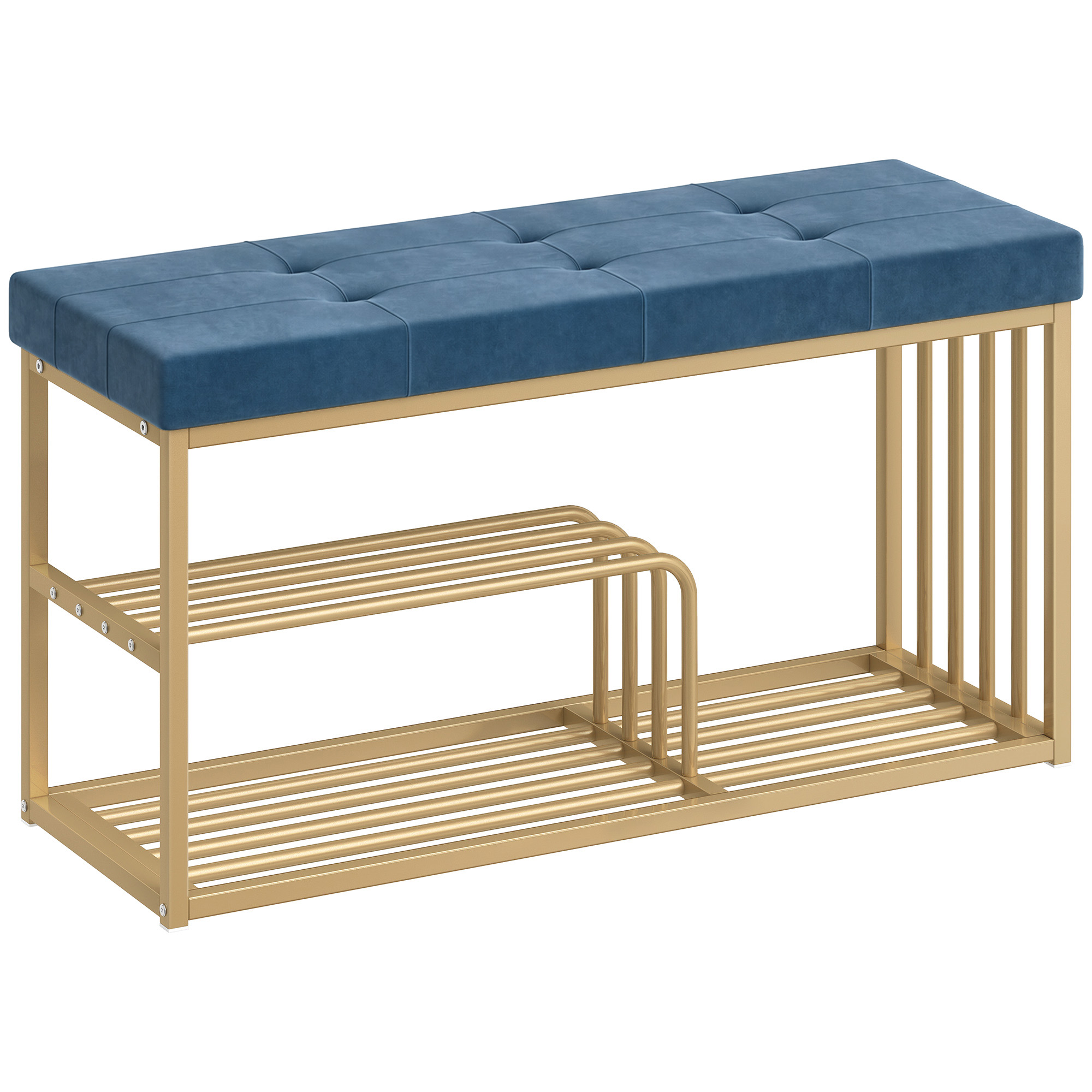 Dorvale Dark Blue Velvet Bench with Shoe Storage - Medium-sized - 100cm